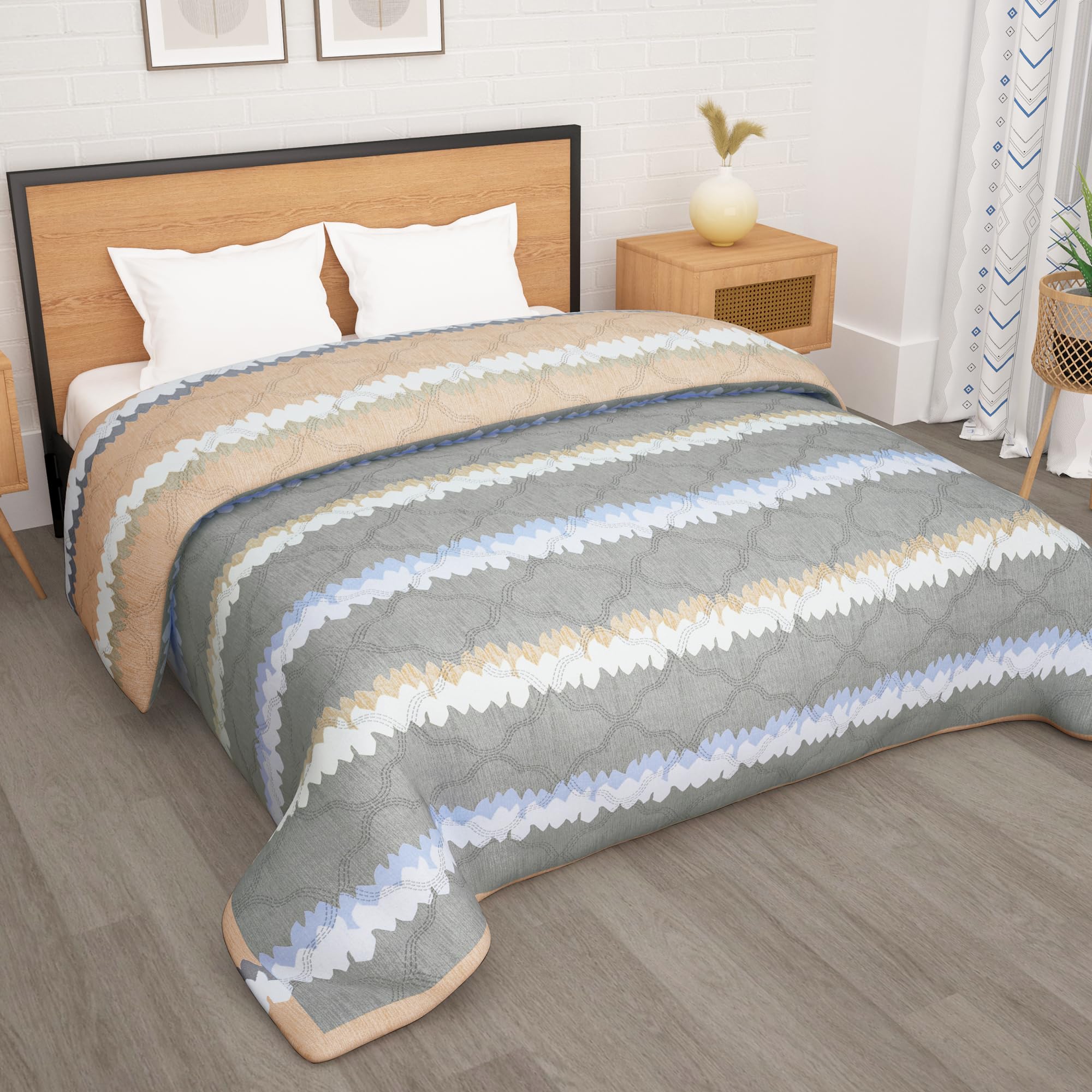 Story@Home Comforter Single Bed | 180GSM Microfiber Blanket Double Bed | 220X 250cm | AC Comforter Double Bed | Teal & White Blanket | Motif Pattern | Quilt | Duvet | Dohar | Perfect Festive Gifting