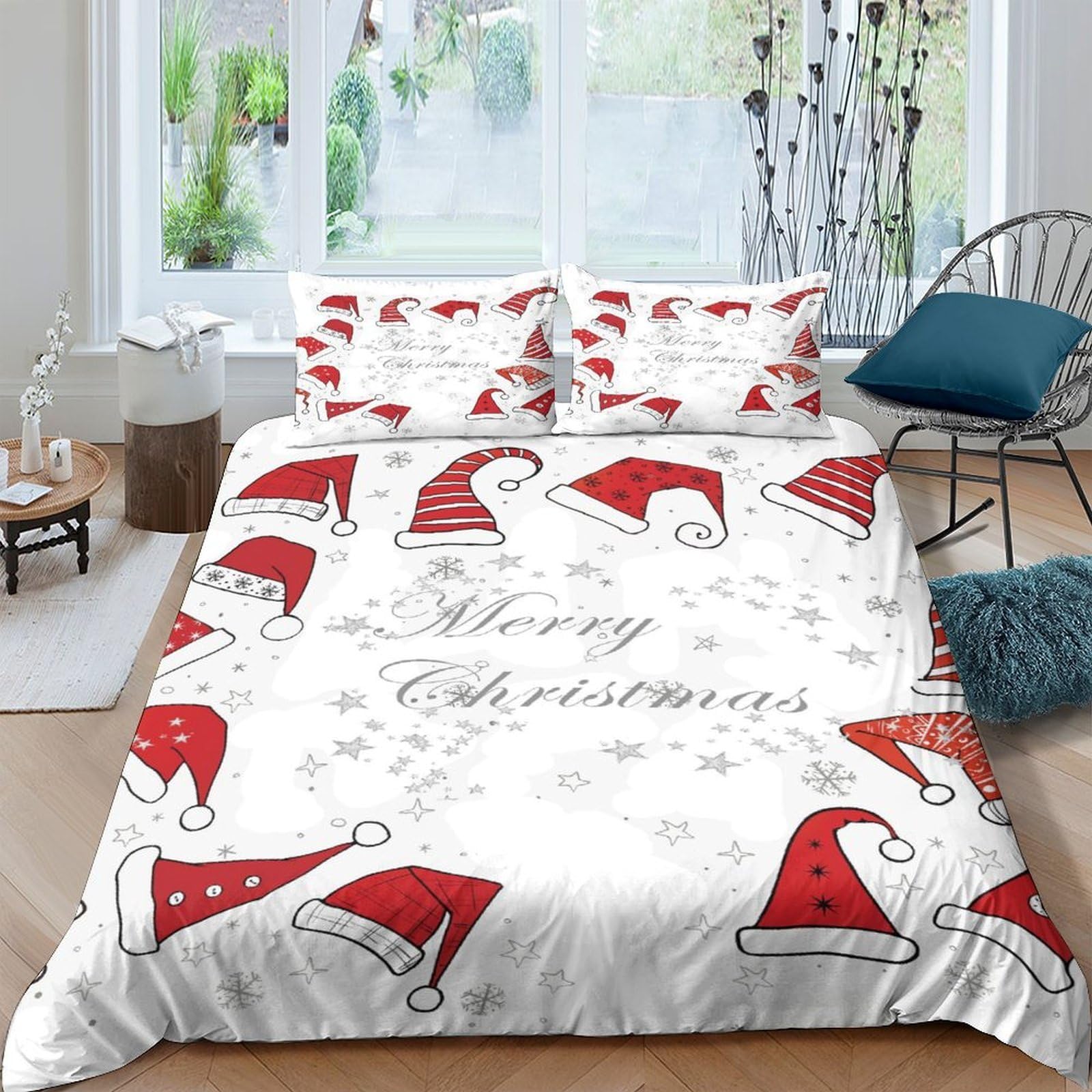 Ctjqhvkz Style-5 3D Printed Christmas Santa Hat Fitted Sheet Microfiber Soft Bed Cover Red White Festive Decor For Bedroom Dorm Single（135X200cm）