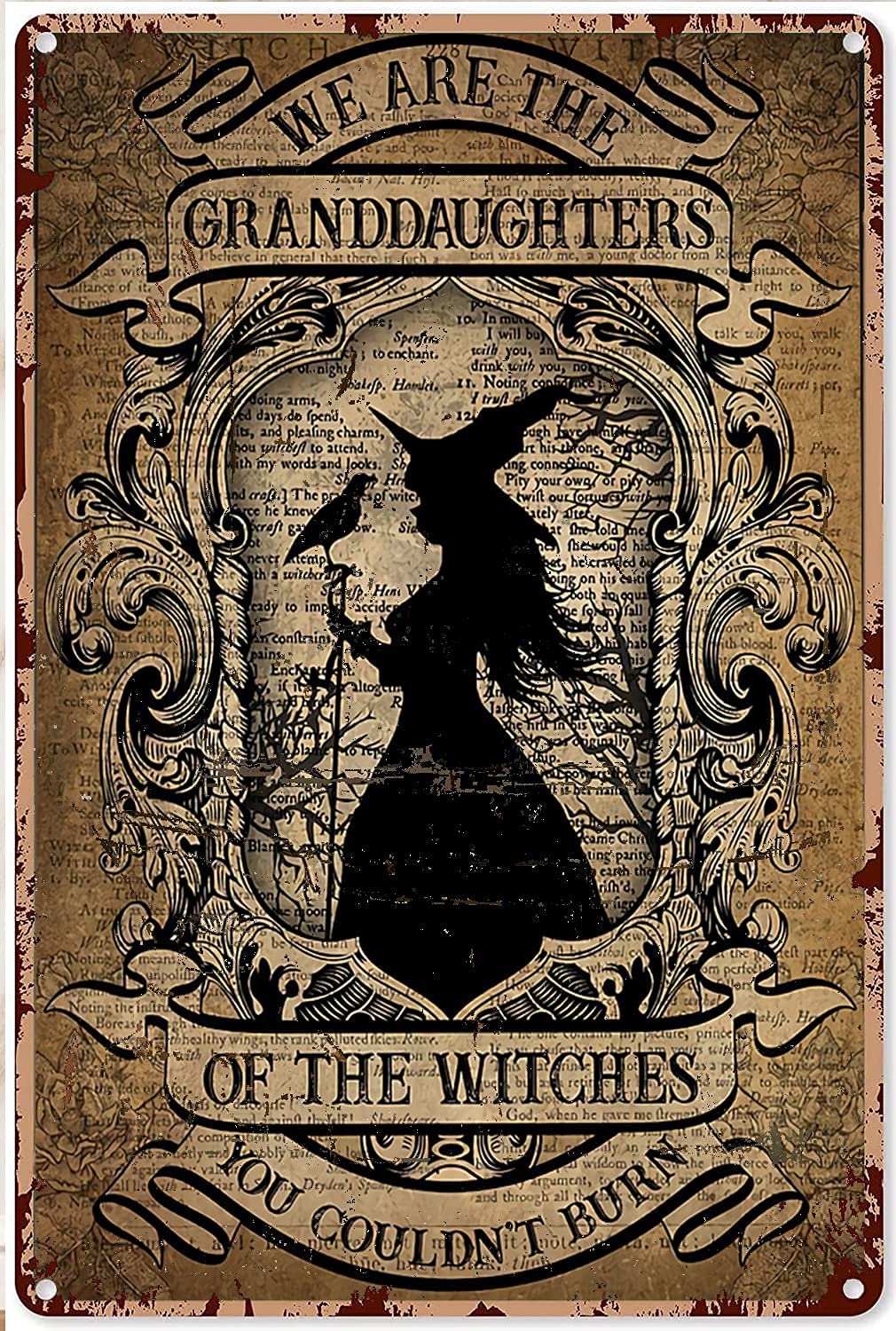 rayprint Witch We Are The Granddaughters Of The Witches Halloween Metal Sign Decor Tin Aluminum Sign Wall Art Metal Poster For Women Bedroom Home Party 8x12 Inch