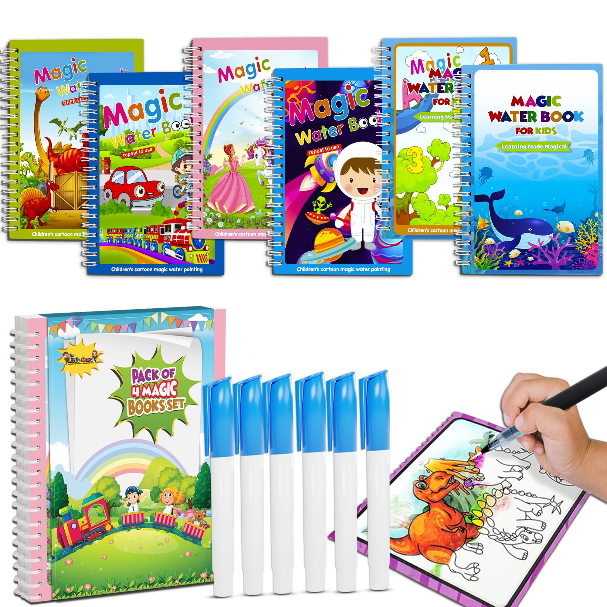 TheLittleOnes Magic Water Book - Magic Book for Kids,Colouring Books Doodle,Reusable Painting Drawing Pad, Educational Learning Toys for Kids Age 3+ Years [Complete Set of 6 Magic Book & 6 Magic Pen] (B0CY3K1FH5) Amazon Price History, Amazon Price Tracker