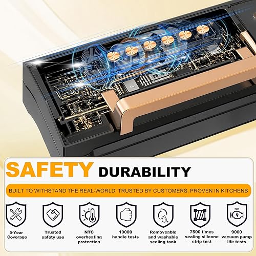 Miniatura 5 de Potente máquina selladora al vacío de succión, sellador al vacío de alimentos totalmente automático comercial con doble sellado térmico, modos secos