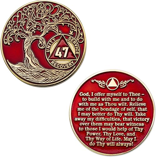 Miniatura 6 de Medallón AA de 13 años, chip de recuperación AA chapado en oro, árbol de la vida, rojo