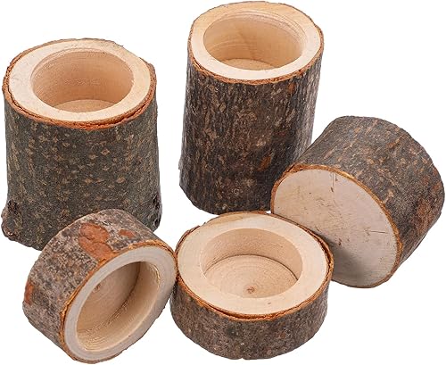 Miniatura 6 de Juego de 24 portavelas de madera, portavelas de madera rústica con corteza natural para decoración del hogar, fiesta de boda, 3 tamaños (1.6