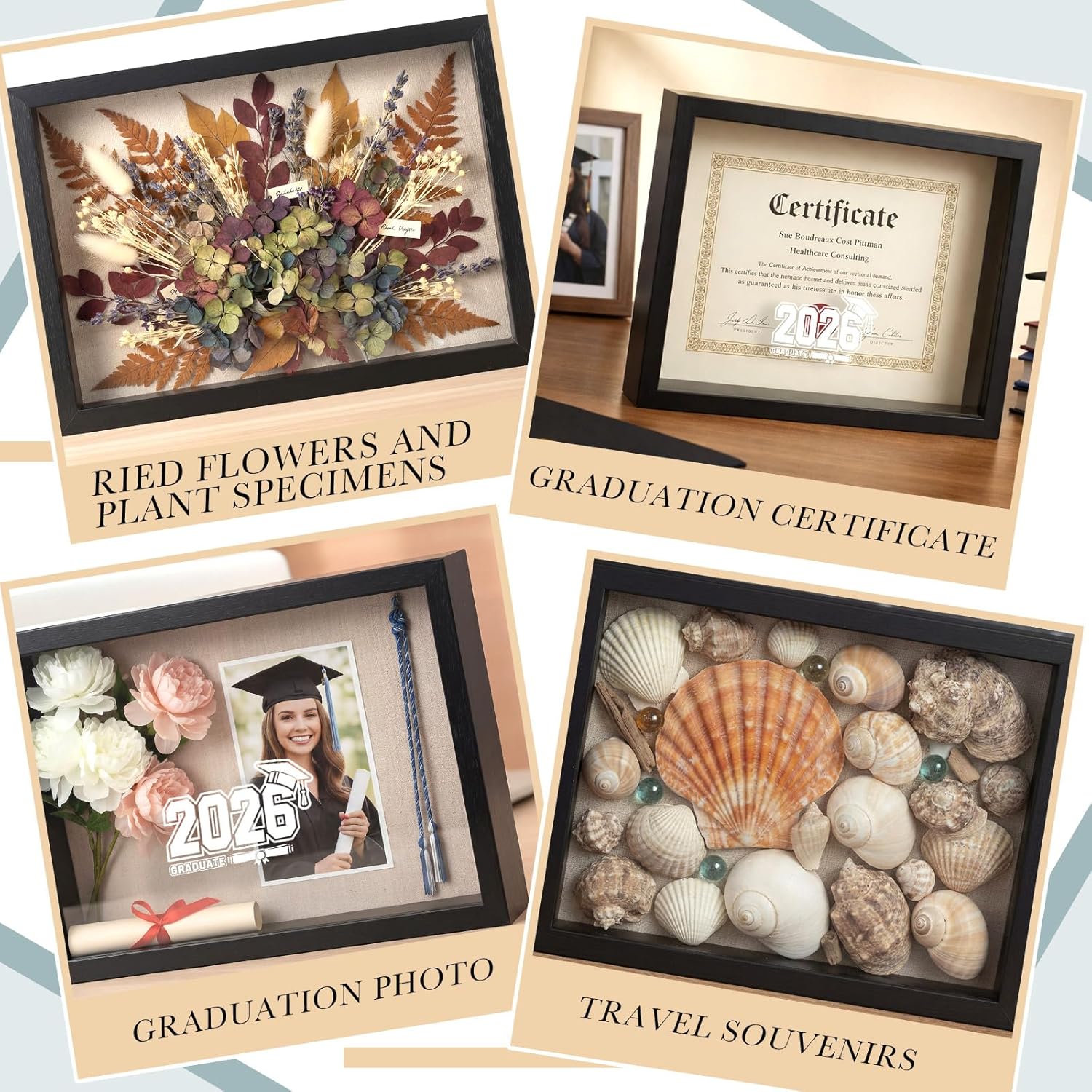 Roowest Graduation Shadow Box Frame 2026 Display Case Graduation Sash Picture Diploma Frame with Tassel Holder Keepstakes Memory Box for Cap and Gown Award Medal Grad Gift (8.5 x 11 Inch,Black)