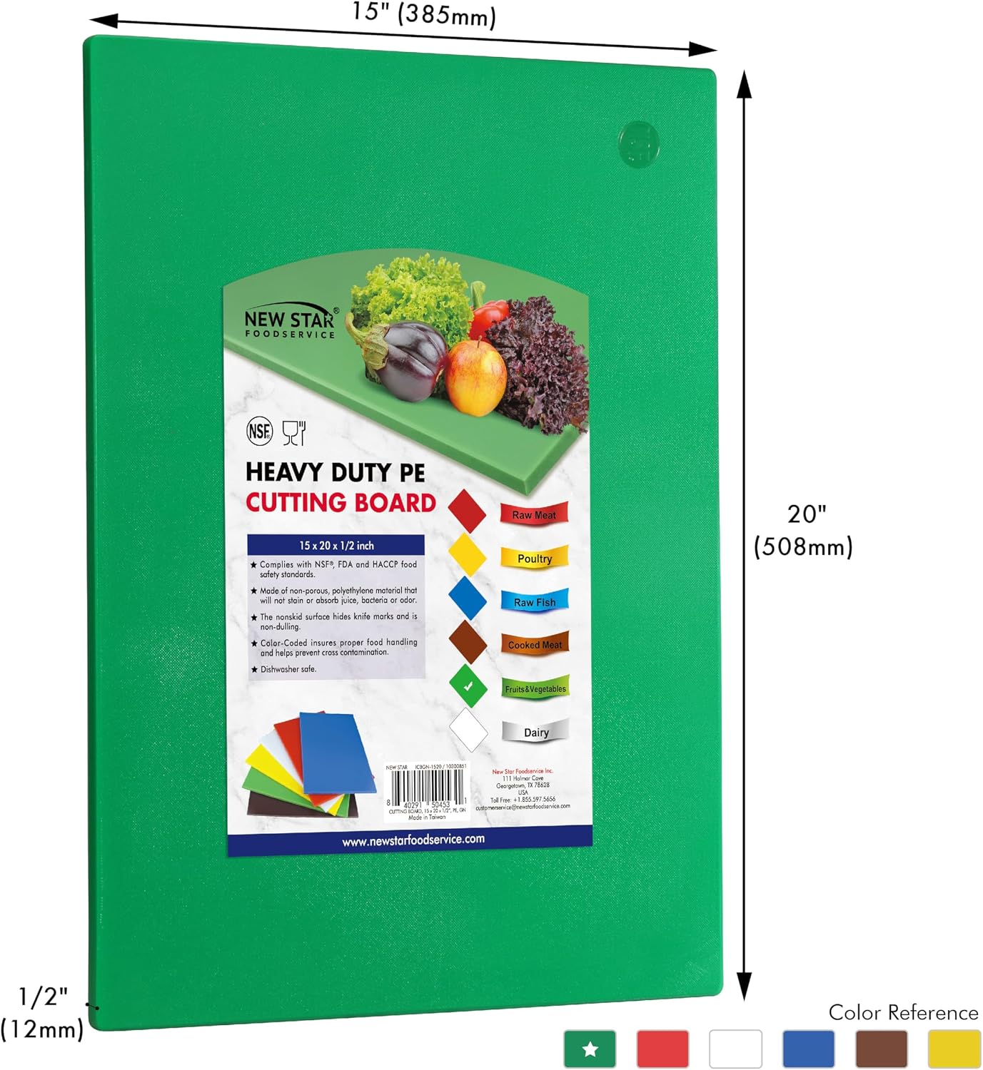 New Star Foodservice 15" x 20" Green Polyethylene Cutting Board, NSF Certified, Commercial Plastic Cutting Board