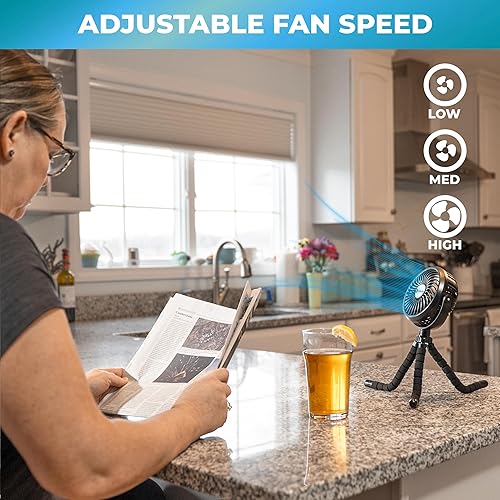 Miniatura 6 de Comfort Zone Ventilador portátil para cochecito – Ventilador de clip con batería recargable con trípode flexible de 360° y luz LED – Enfriamiento de