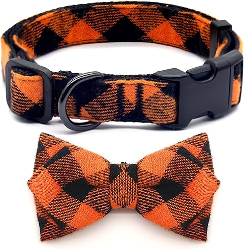 azuza Collar de perro de Halloween, collares de perro suaves y cómodos con lazo, collar de perro a cuadros para cachorros y perros pequeños