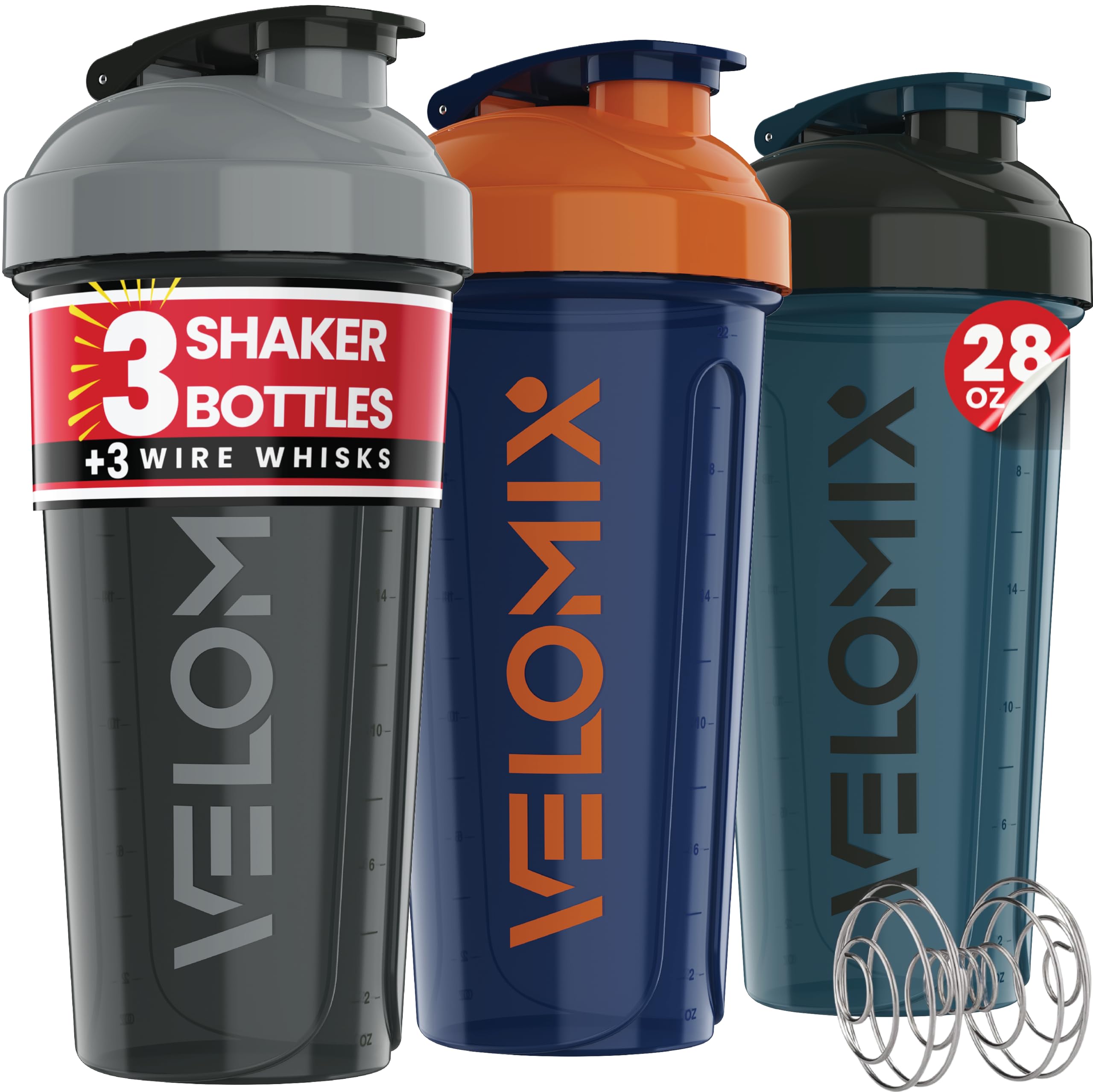 Amazon.com: VELOMIX -3 PACK- 28 oz Protein Shaker Bottle for
