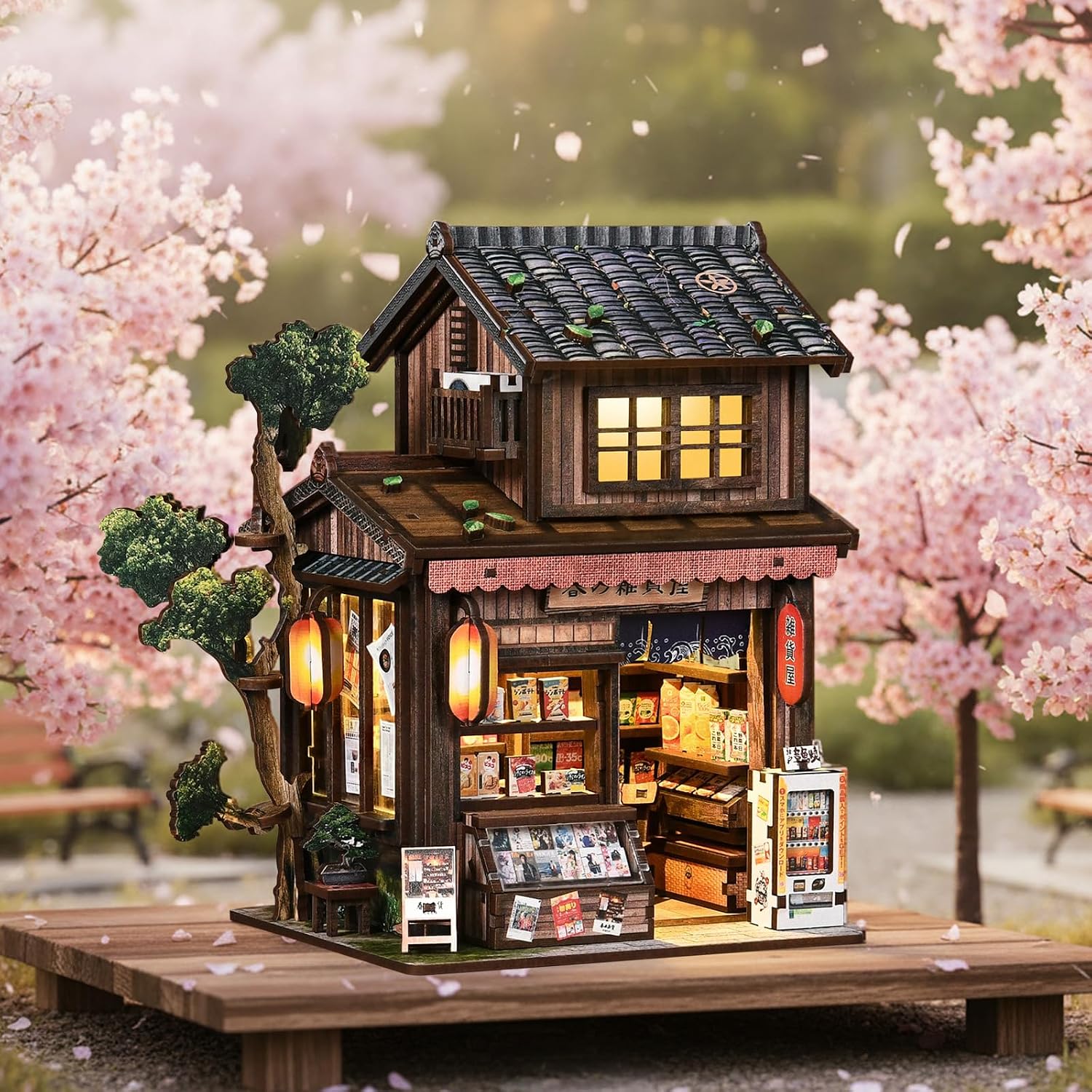Book Nook Kit, 3D Wooden Puzzles for Adults, DIY Miniature House Kit for Adults, Booknook with LED Light, Gifts for Family, Friends and Book Lovers, Bookshelf Decor(Spring Sundry Store)
