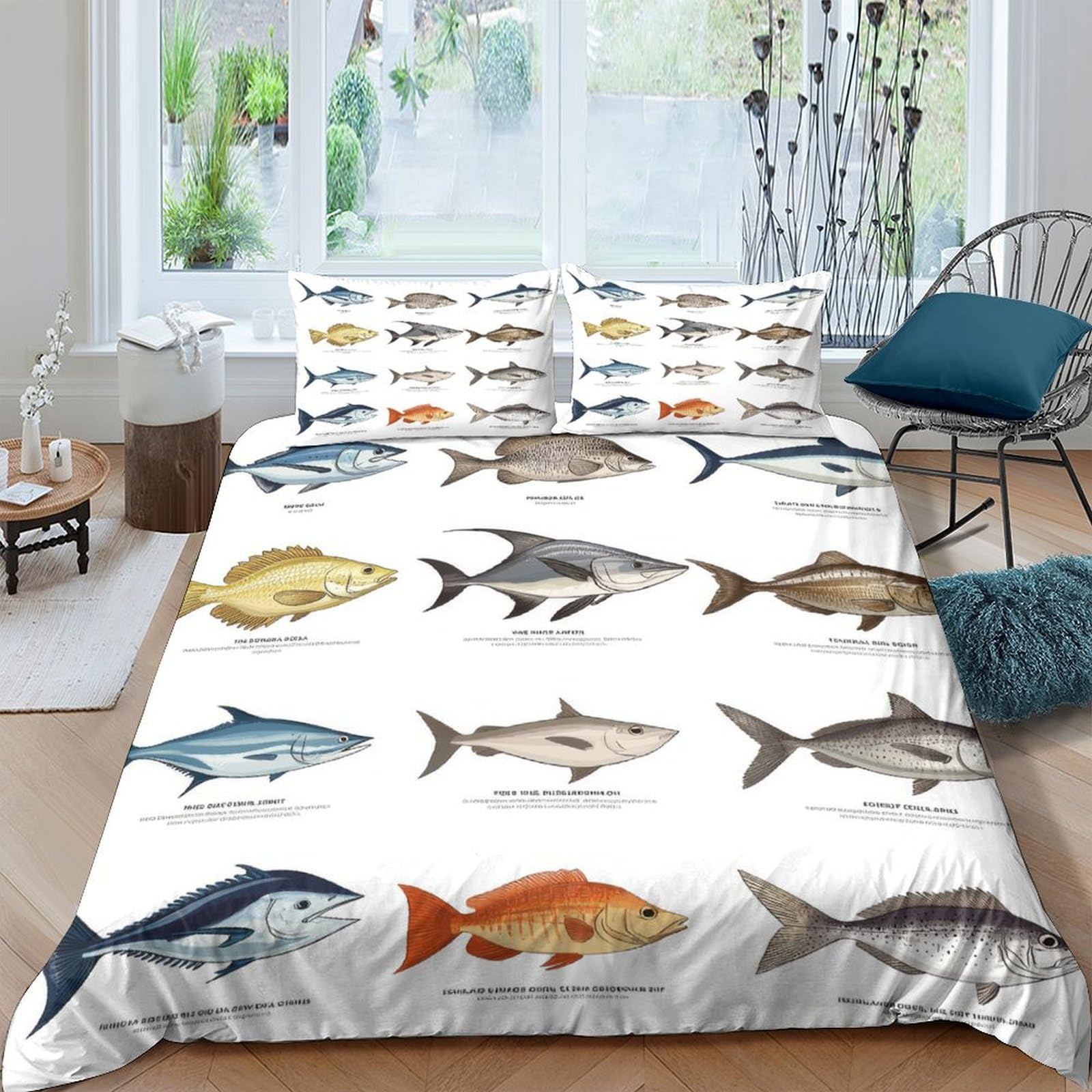 Ctjqhvkz Style-1 3D Printed Fish Illustration Fitted Sheet Microfiber Soft Anti-Slip Ocean Decor Bed Sheet For Bedroom Dorm Single（135X200cm）
