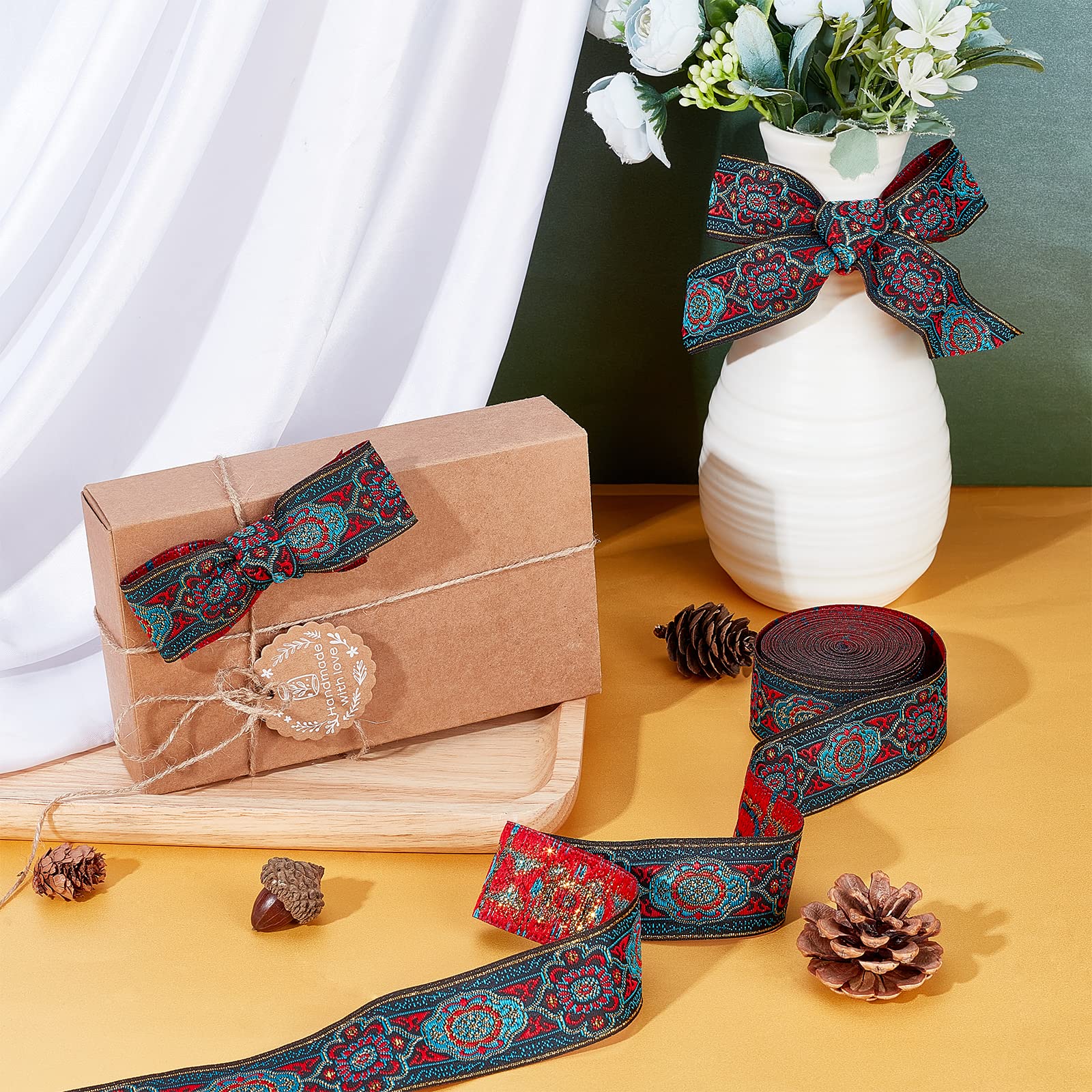 Nastro Jacquard Vintage PH PandaHall - 7m X 33mm, Motivo Floreale, Per Cucito E Decorazioni