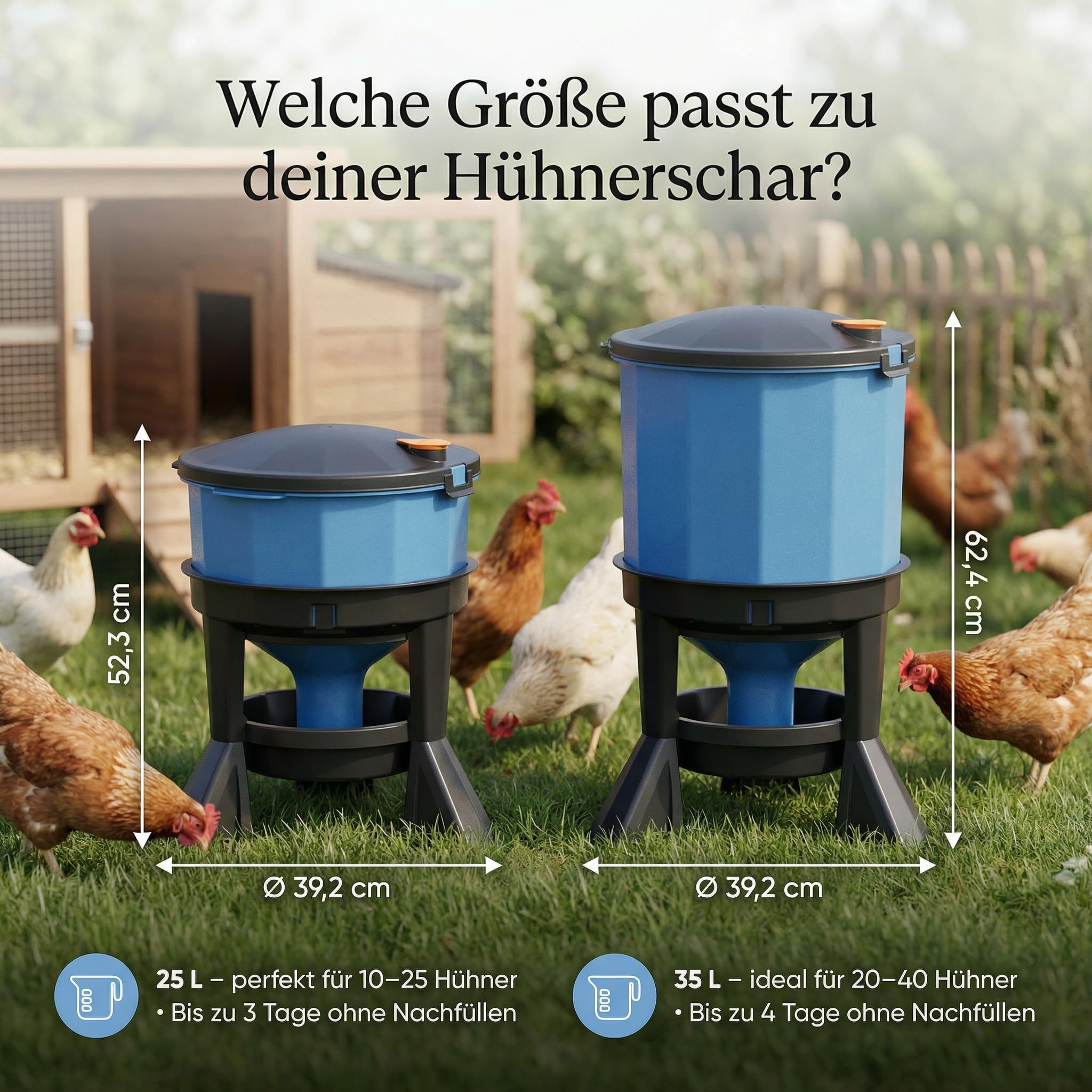 Bebedero para pollo de 25 l, sin BPA y resistente a los rayos UV, con nivel de agua ajustable | Bebedero para aves de corral, gallinas, gran orificio de llenado, fácil de llenar, fabricado en la UE