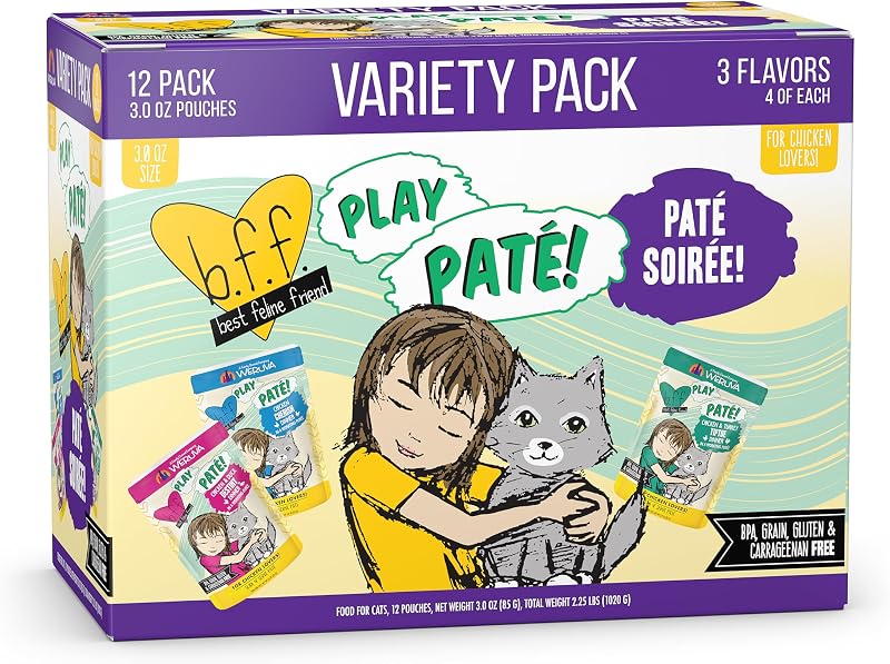 Ração úmida para gatos Weruva B.F.F. PLAY Patê Variety Pack Paté Soiree! 12 sachês de 85 g