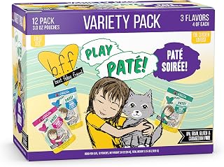 B.F.F. Play - Best Feline Friend Paté Lovers, Aw Yeah!, Paté Soiree! Variety Pack, 3oz Pouch (Pack of 12)