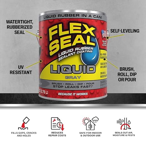 Flex Seal Liquid Rubber Sealant Coating, Waterproof, Gray, 128 oz