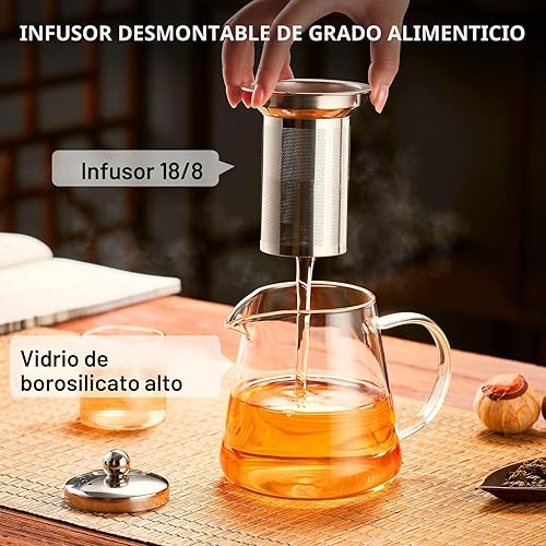 Miniatura 5 de PARACITY Tetera de vidrio para estufa 550ML, hervidor de té transparente de borosilicato con infusor extraíble de acero inoxidable 18/8, tetera