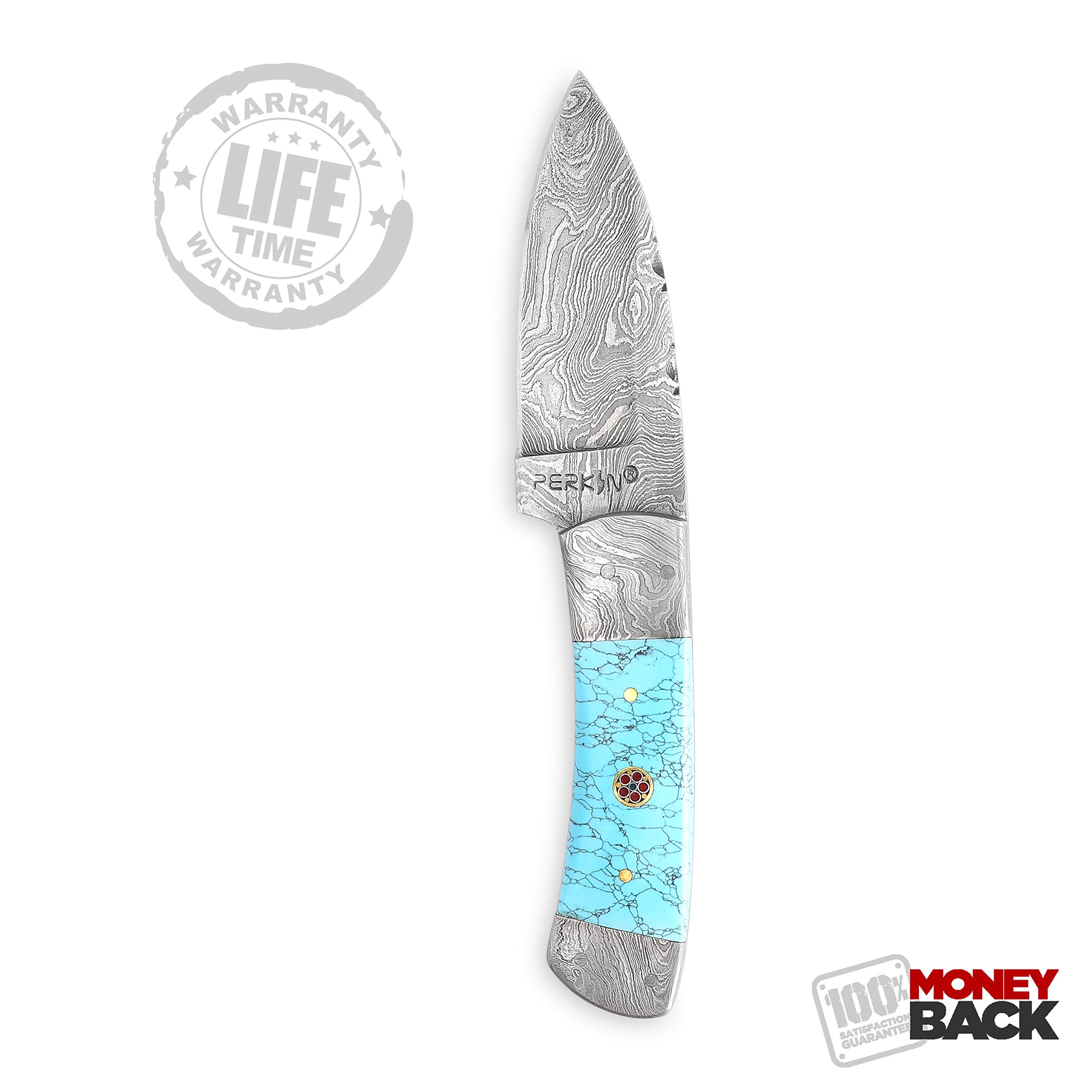 Perkin knives damasceński nóż myśliwski ze skórzanym etui