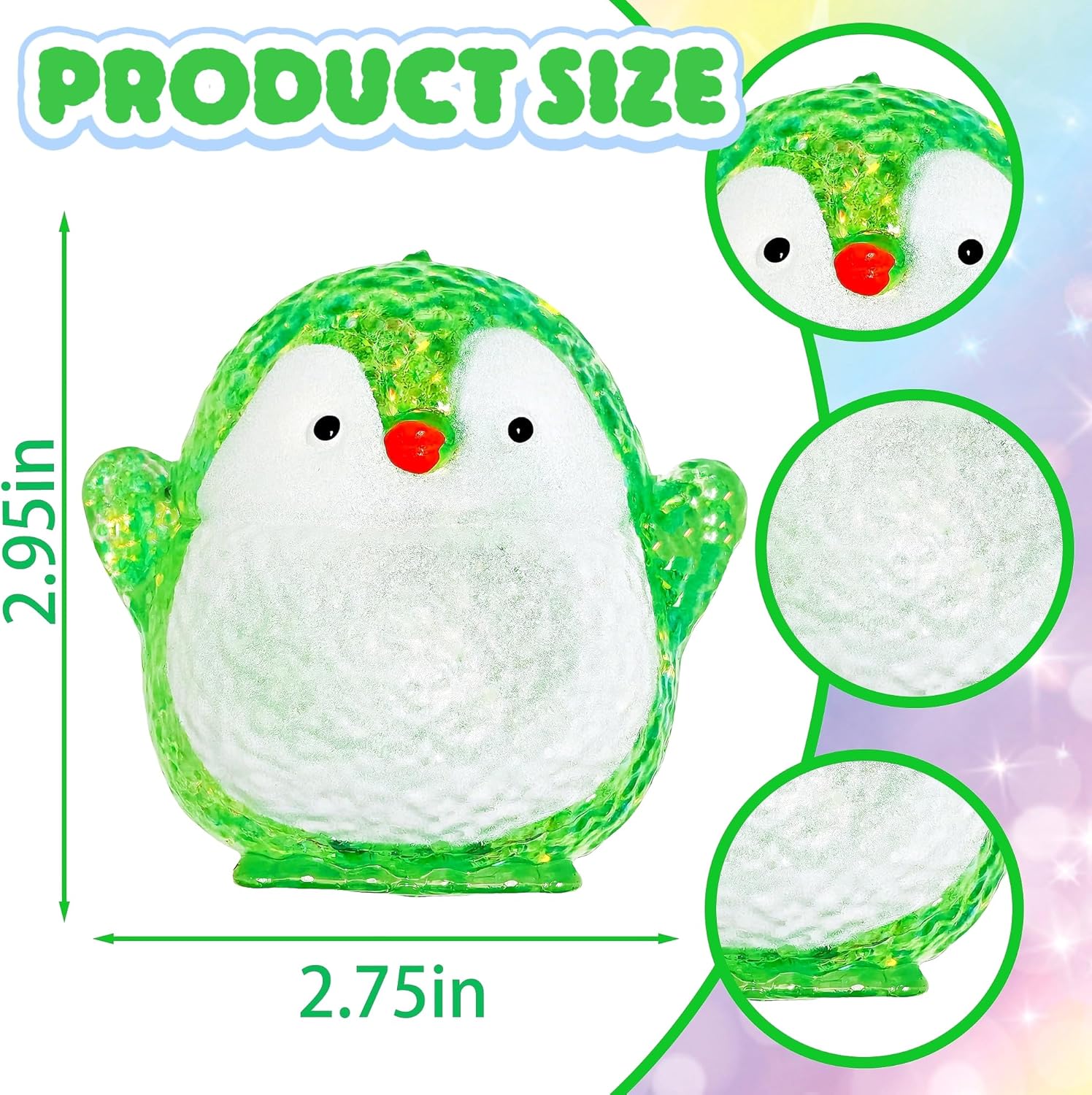 1Pcs Squishy Penguin Sugar Stress Balls for Kids and Adults Kawaii Penguin Squeeze Sugar Ball Squishy Toys Glitter Sensory Stress Toys for Party Favors Easter Basket Stuffers (Green)