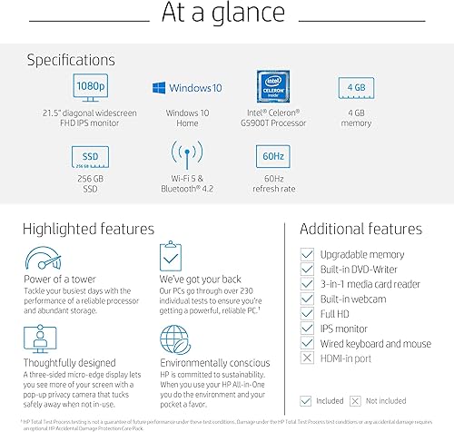 Miniatura 7 de HP 22-DF 21.5 pulgadas Full HD WLED Intel Celeron G5900T 4GB 256GB SSD Win 10 PC todo en uno