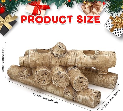 Miniatura 2 de Mumufy Troncos de resina de madera sintética, portavelas de madera rústica, candelabro, candelabro decorativo para chimenea, para Navidad, hogar,