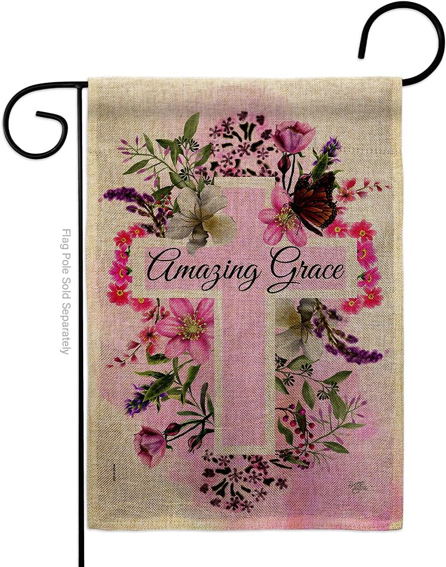 Floral Amazing Grace Burlap Burlap Garden Flag Religious Bible Verses Bless Faith Thank Hope Pray Christian Religion Small Decorative Gift Yard House Banner Double-Sided Made In USA 13 X 18.5
