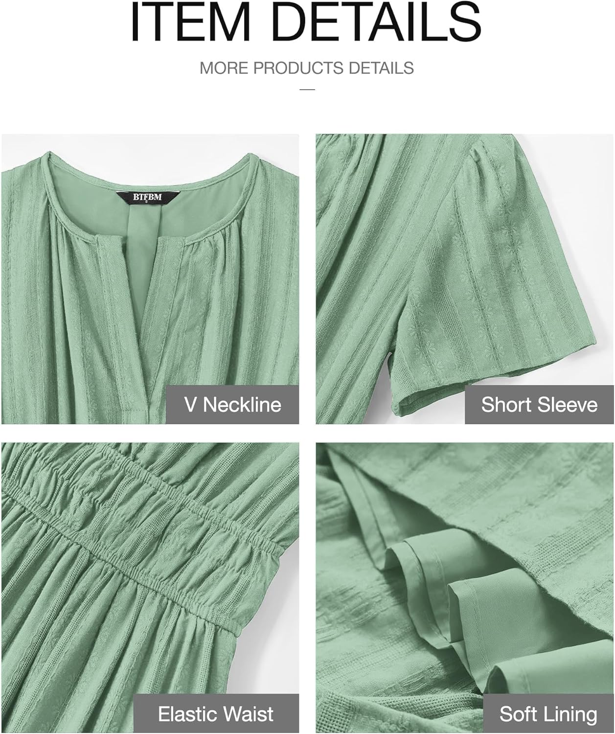 BTFBM Womens Summer 2026 Casual Midi Maxi Dresses Lightweight Short Sleeve V Neck Elastic Waist Boho Beach Dress Pockets - Image 4