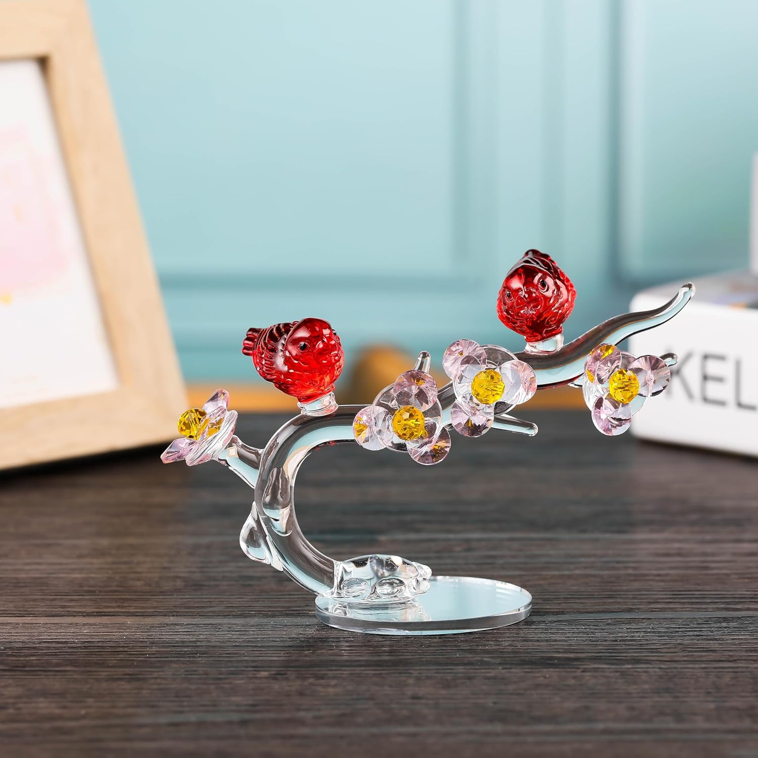 Qianwei Crystal Bird Figurine with Plum Blossom Collectible - Glass Animals Figurines Crystal Office Desk Table Home Decor Paperweight Handmade - Image 6