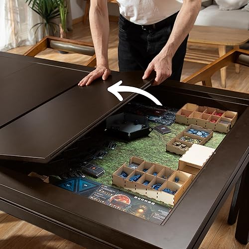 Miniatura 3 de Mesa de juego de mesa de madera maciza con mesa extraíble para 4 a 6 jugadores, mesa de juegos y comedor, incluye alfombrilla de juego y portavasos