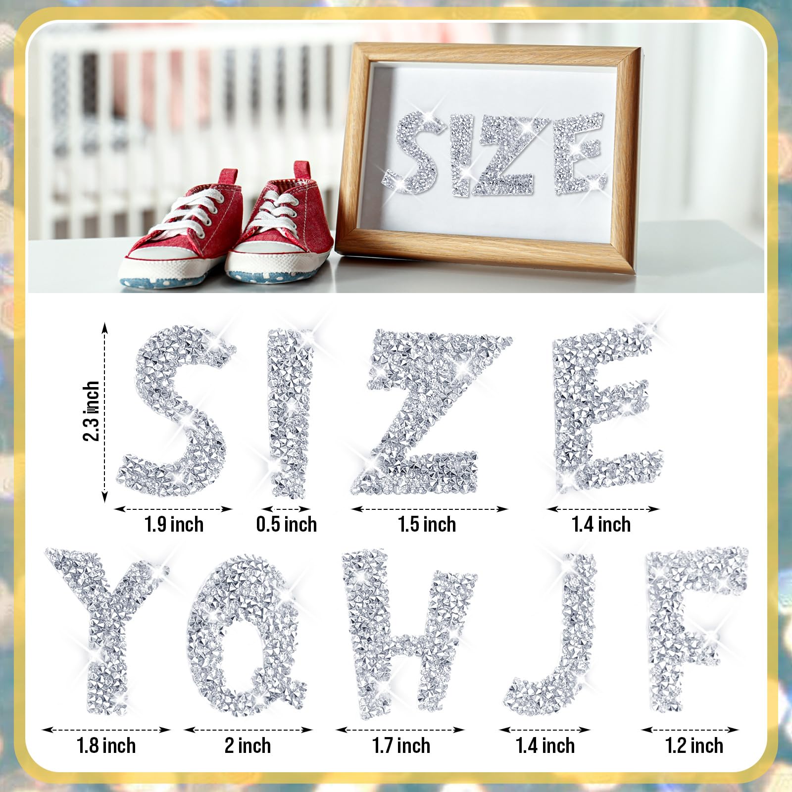 WILLBOND 37 Pcs Rhinestone Letter Stickers Large Glitter Alphabet Crystal Number Self Adhesive Bling Diamond Stickers Iron on Letters for Graduation Cap Crafts Clothing DIY Decors (White)