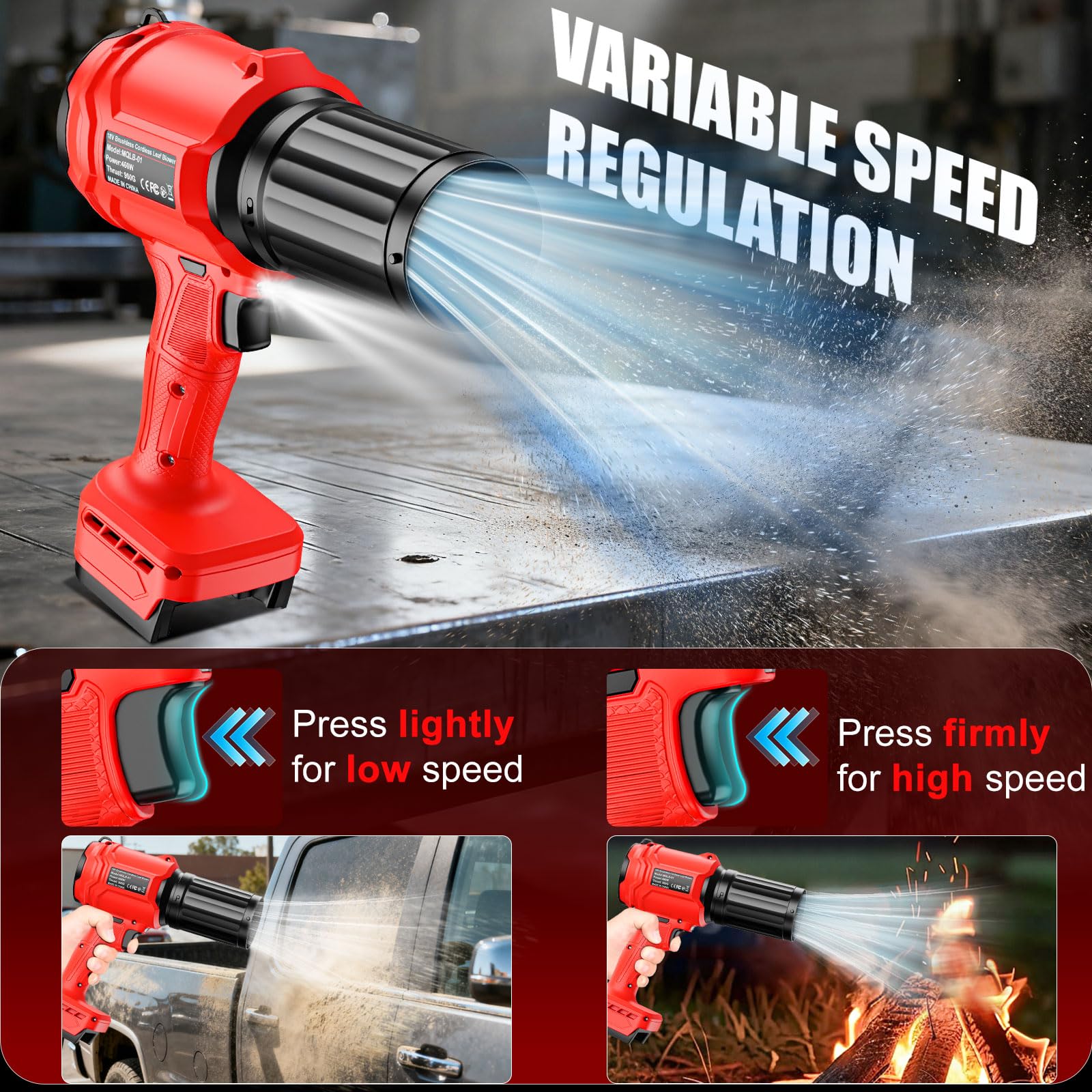 Soplador de hojas inalámbrico compatible con batería Milwaukee de 18 V, motor sin escobillas (solo herramienta), mini sopladores de jardín de velocidad variable de 36,000 RPM con LED + 2 boquillas