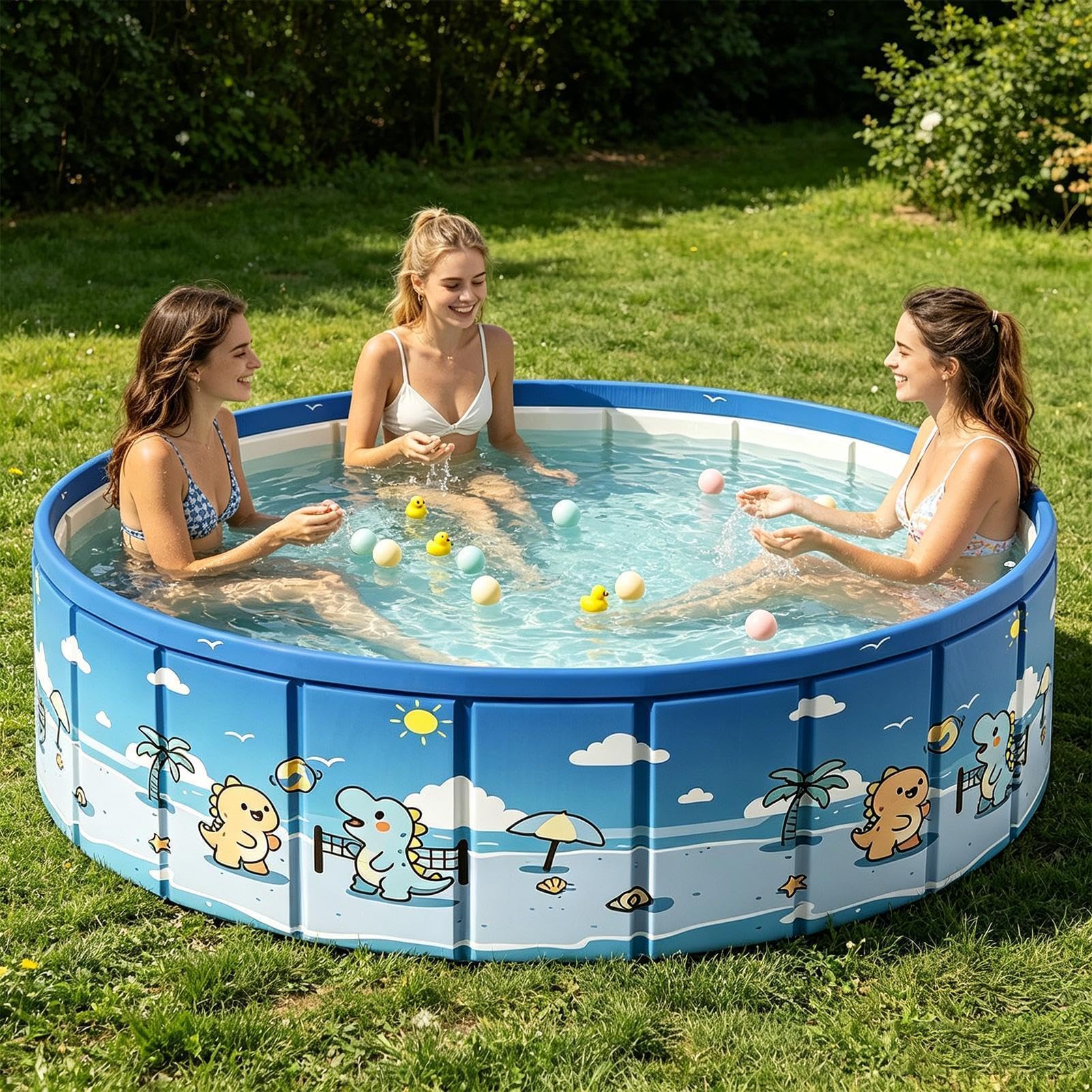 Zusammenklappbarer Pool,Outdoor Wasserspiele mit Ablassventil - Rutschfester Kinderpool | für Sommer Terrasse See Park Zuhause Garten Urlaub