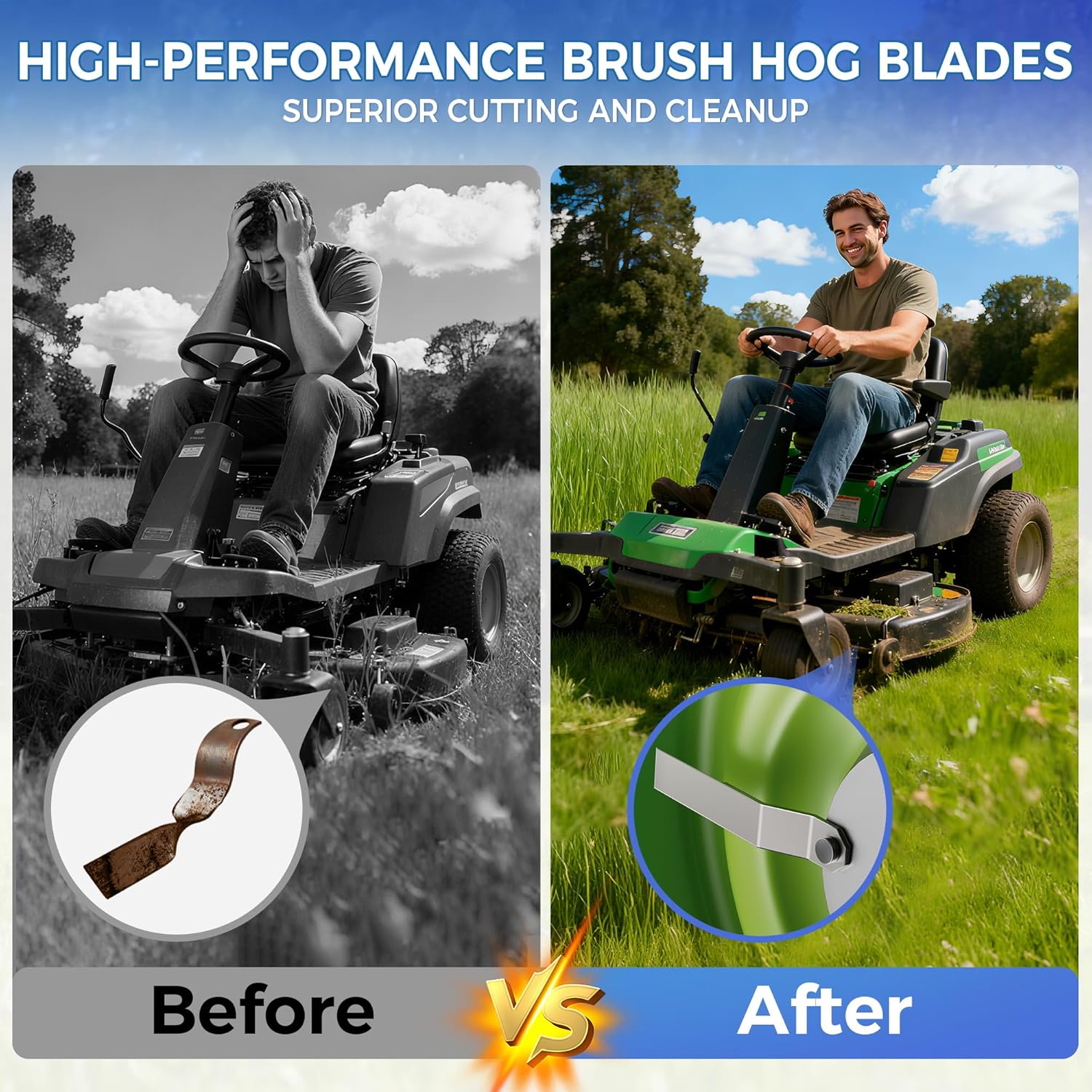 7 mm Brush Hog Blades, Bush Hog Blade, Bush Hog Replacement Blades, Skid Steer Brush Cutter Blade, Heavy Duty Ar400 Steel Compatible with Mower King Skidsteer (2-3/8" x 14" x 3/8")