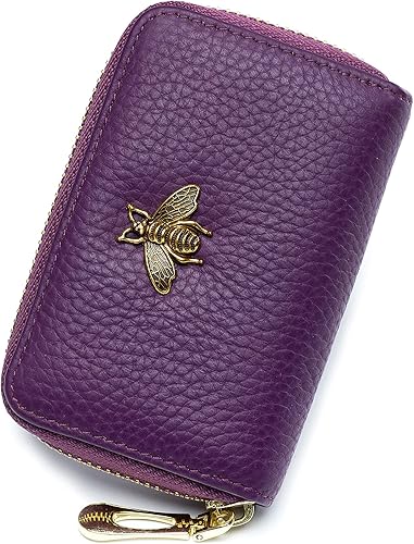imeetu - Tarjetero de cuero con cremallera y contra identificación por radiofrecuencia (RFID) pequeño, cartera para mujer