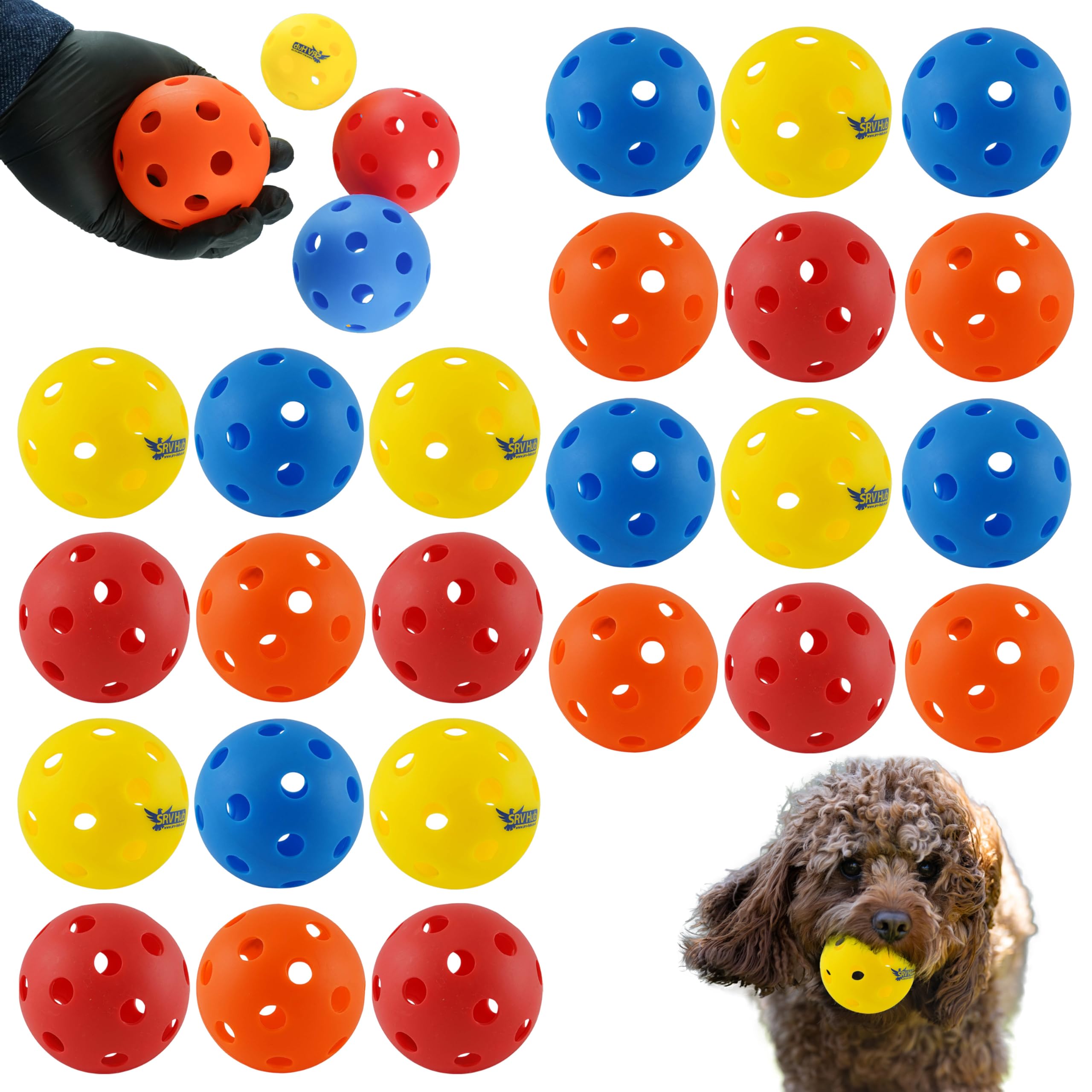 24PCs Pickle Balls 7cm/70mm - 26 Holes Airflow Hollow Balls for Dogs, Golf Practice Ball for Pets, Plastic Baseballs for Sport Outdoor Games, 21 Grams
