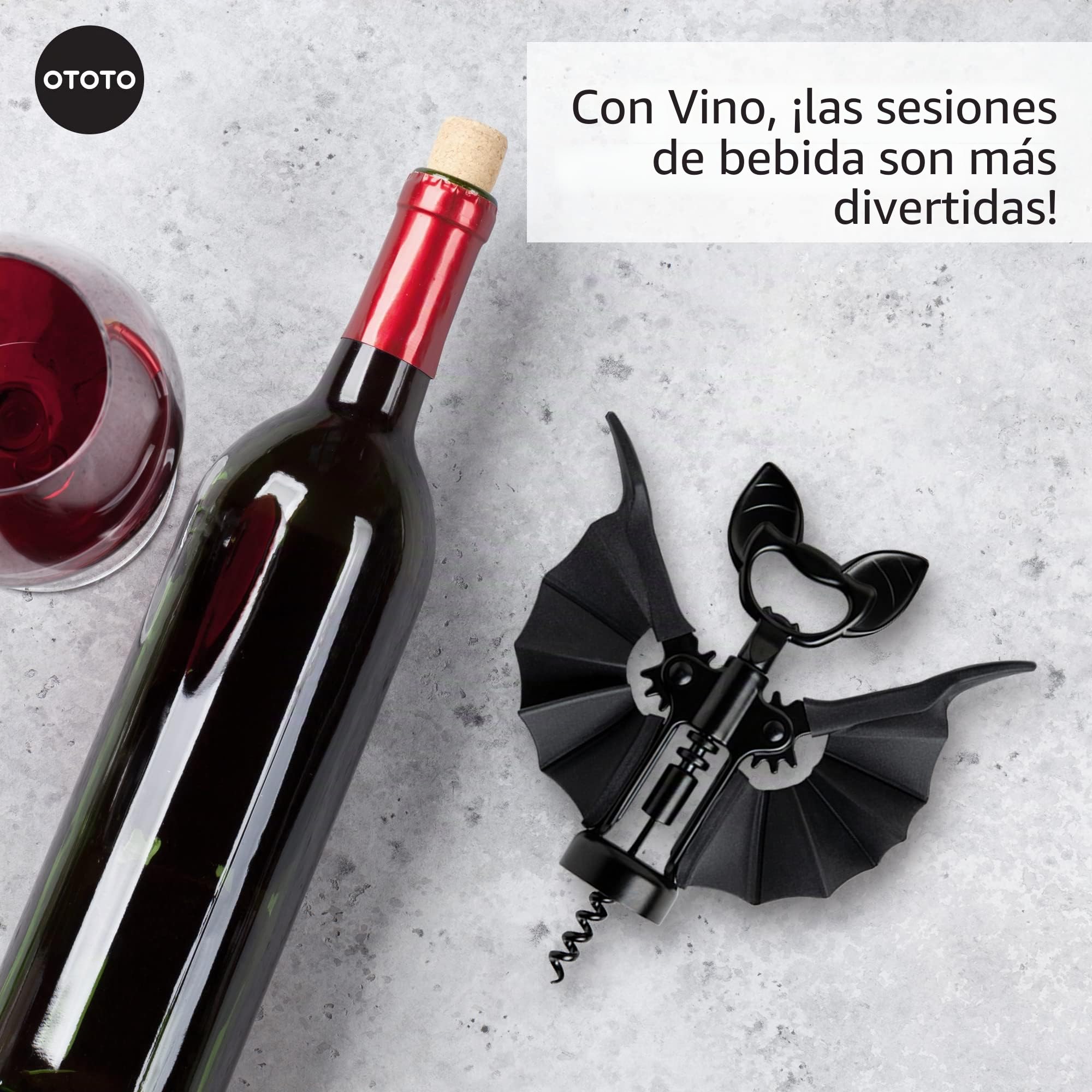 OTOTO Vino Spooky Bat Abridor de vino y cerveza 2 en 1, sacacorchos y abridor de botellas
