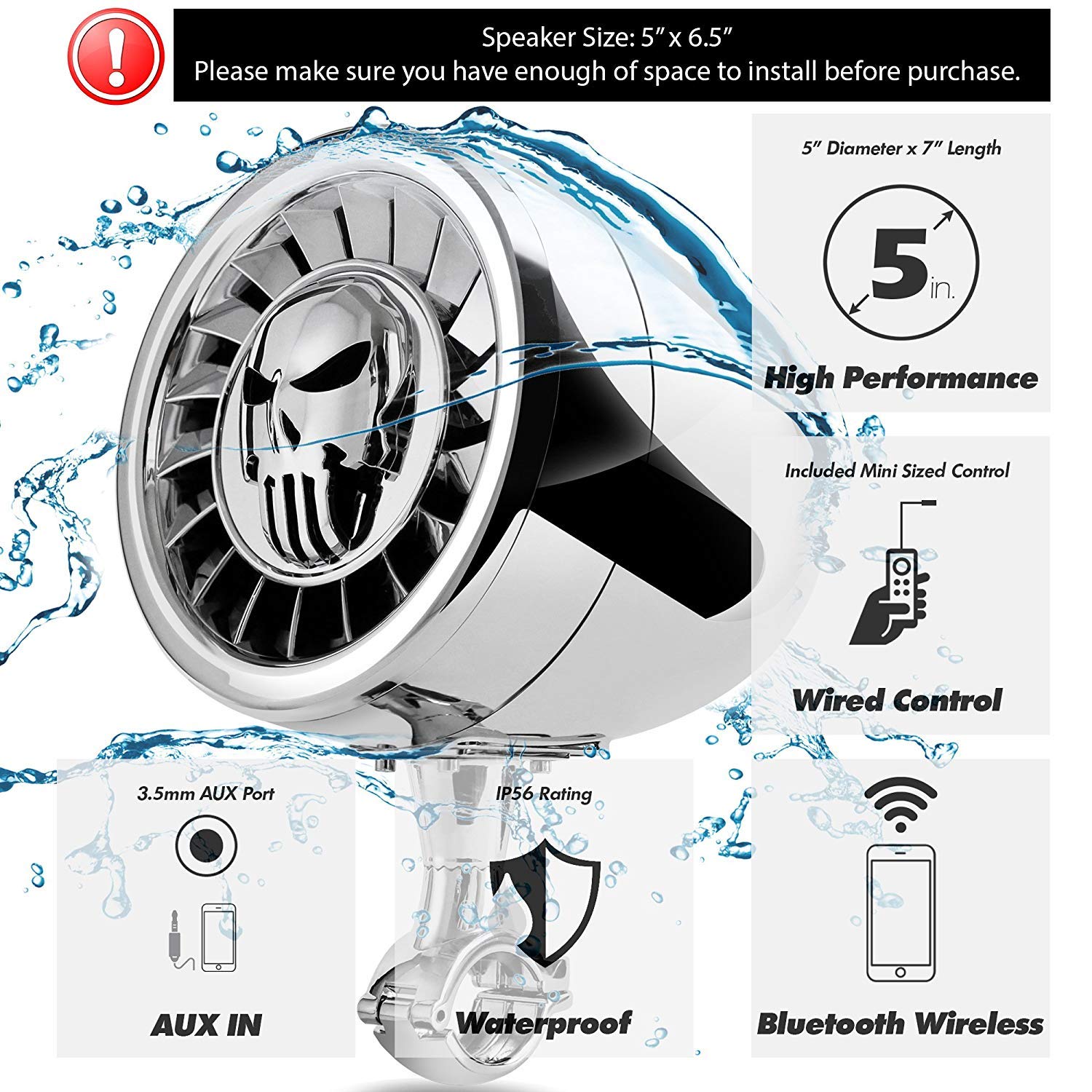 Haut-parleurs stéréo Bluetooth Marins étanches Haute Performance Aileap de 5 Pouces Système Audio de Bateau de Basse Robuste avec USB AUX Idéal pour Les Motos Harley ATV/UTV/RZR