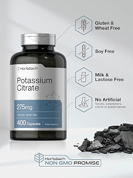 Horbaach Potassium Citrate Supplement 275 mg | 400 Capsules | Non-GMO, Gluten Free
