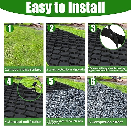 Miniatura 5 de Rejilla de tierra de grava de 2 pulgadas de grosor, 6.5 pies x 16.5 pies, rejillas de estabilización de rejilla geográfica, rejilla de retención de