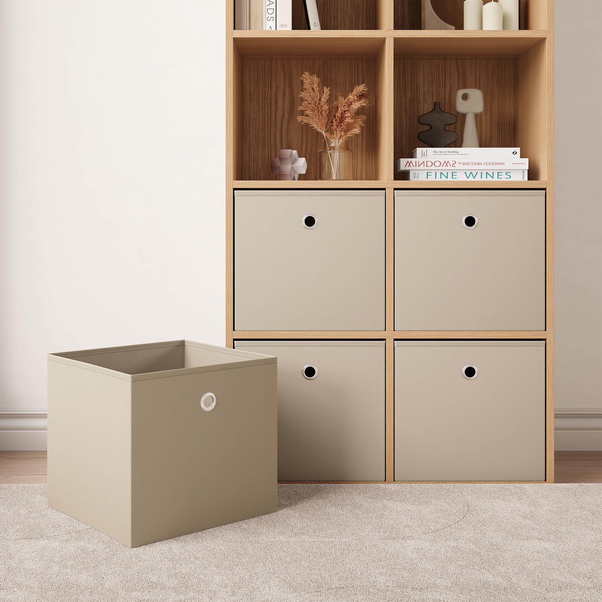 [en.casa] Set di 10 Scatole Pieghevoli Organizer Portaoggetti in Tessuto Cubi Contenitori Cesti per Archiviazione Scaffale Armadio Ripostiglio 28 x 30 x 30 cm - Beige