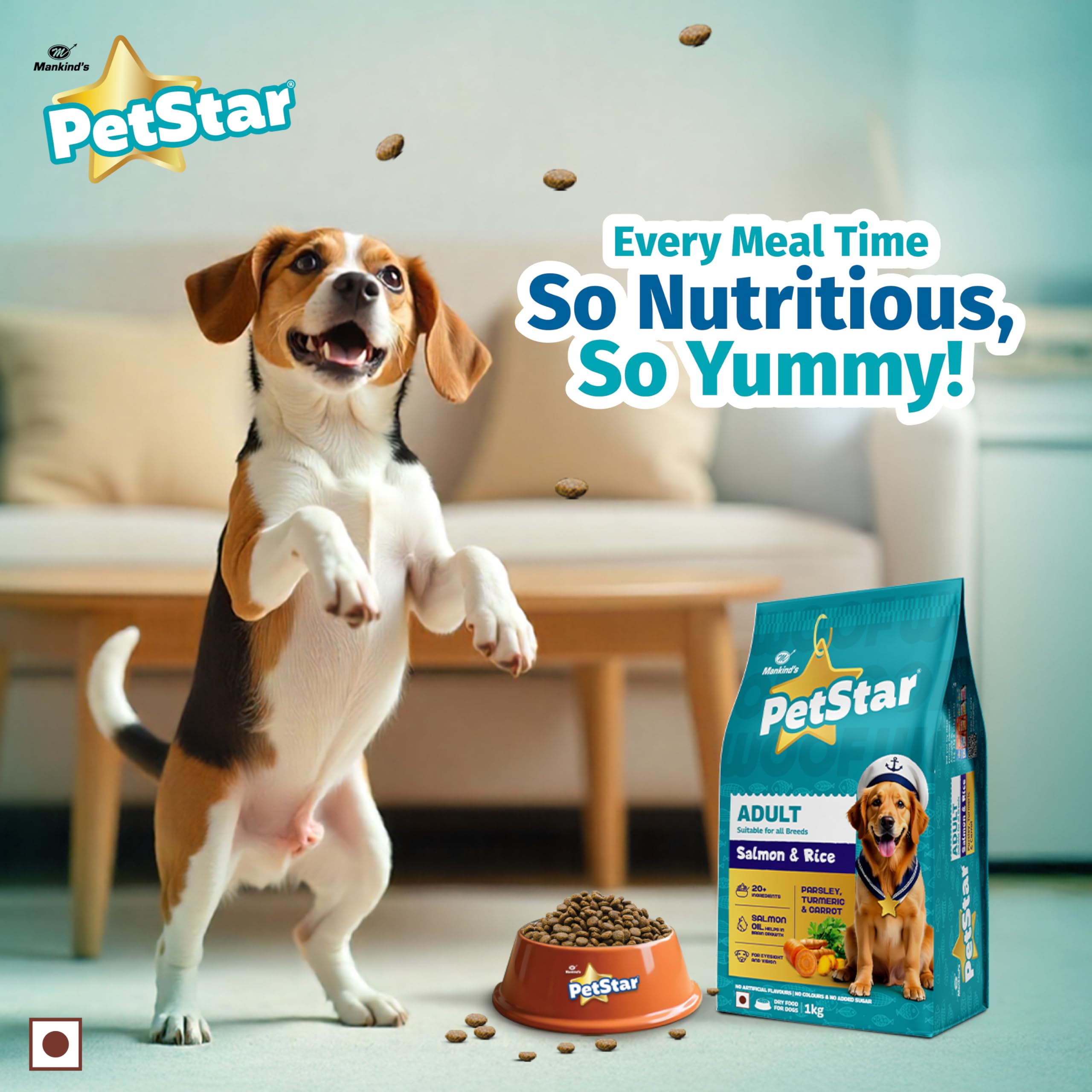 Mankind Petstar Adult Dry Dog Food (High Protein) Salmon & Rice Flavor, 3kg Pack | Improves Muscle & Strength, Supports Immunity, Protects Liver & Kidney 1