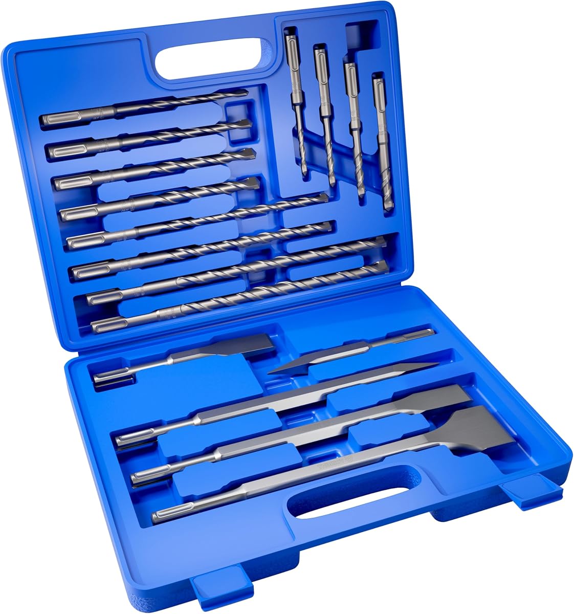 17Pcs Rotary Hammer Drill Bits and Chisel Set | SDS-Plus Carbide-Tipped Drill Bits and Chisels with Storage Case for Concrete Brick Stone and Other Masonry Construction