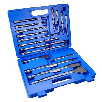 17Pcs Rotary Hammer Drill Bits and Chisel Set - SDS-Plus Carbide-Tipped Drill Bits and Chisels with Storage Case - Tools for Concrete Brick Stone and Other Masonry Construction Materials
