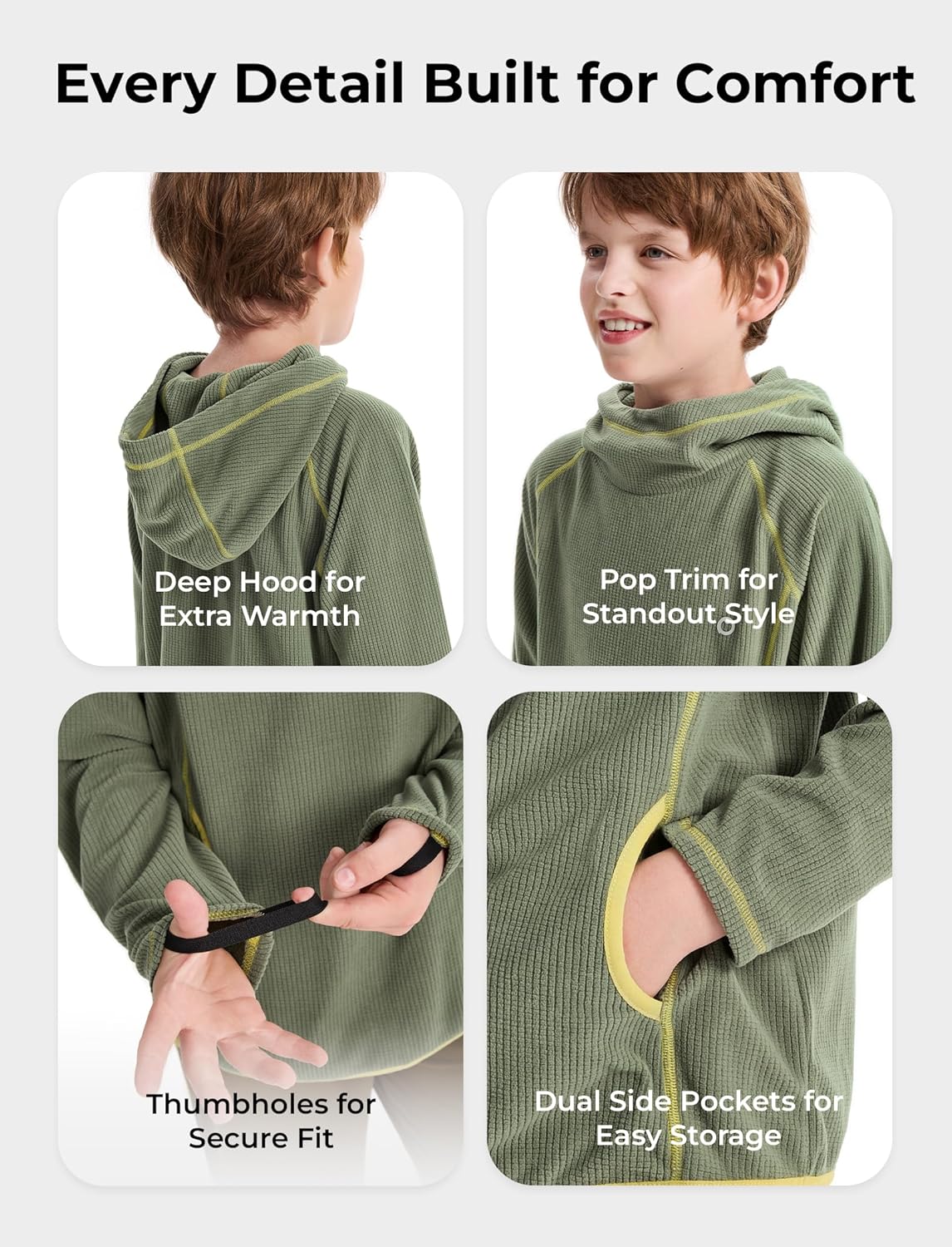 PATPAT Kids Heat-Retaining Hoodie, Smart Thermal Hooded Sweatshirt, Long Sleeve Pullover with Pocket Thumb-hole Cuffs - Image 6