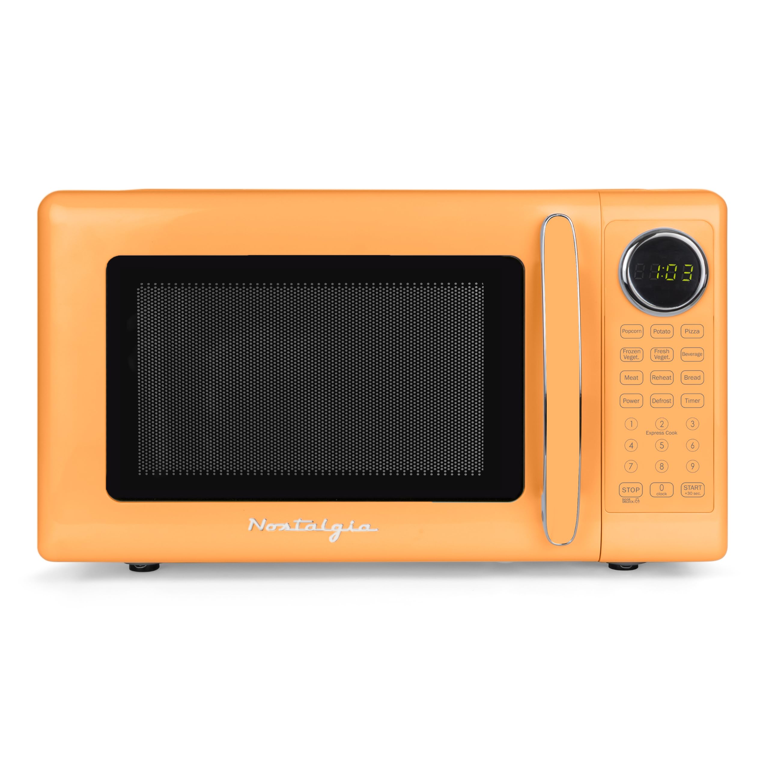 Nostalgia Modern Retro Compact Countertop Microwave Oven - 0.7 Cu. Ft. - 700-Watts with LED Digital Display - Child Lock - Easy Clean Interior - Orange
