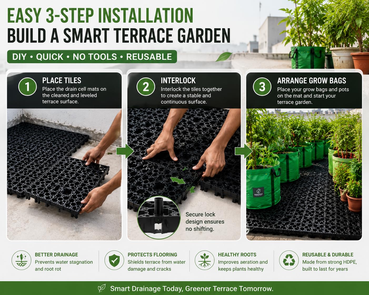 MASHKI Plastic 20 Mm Drain Cell Mat for Home Garden- High Thickness and Durability to Keep Neat and Clean Terrace for Outdoor Usage and Also Grass Laying10 4