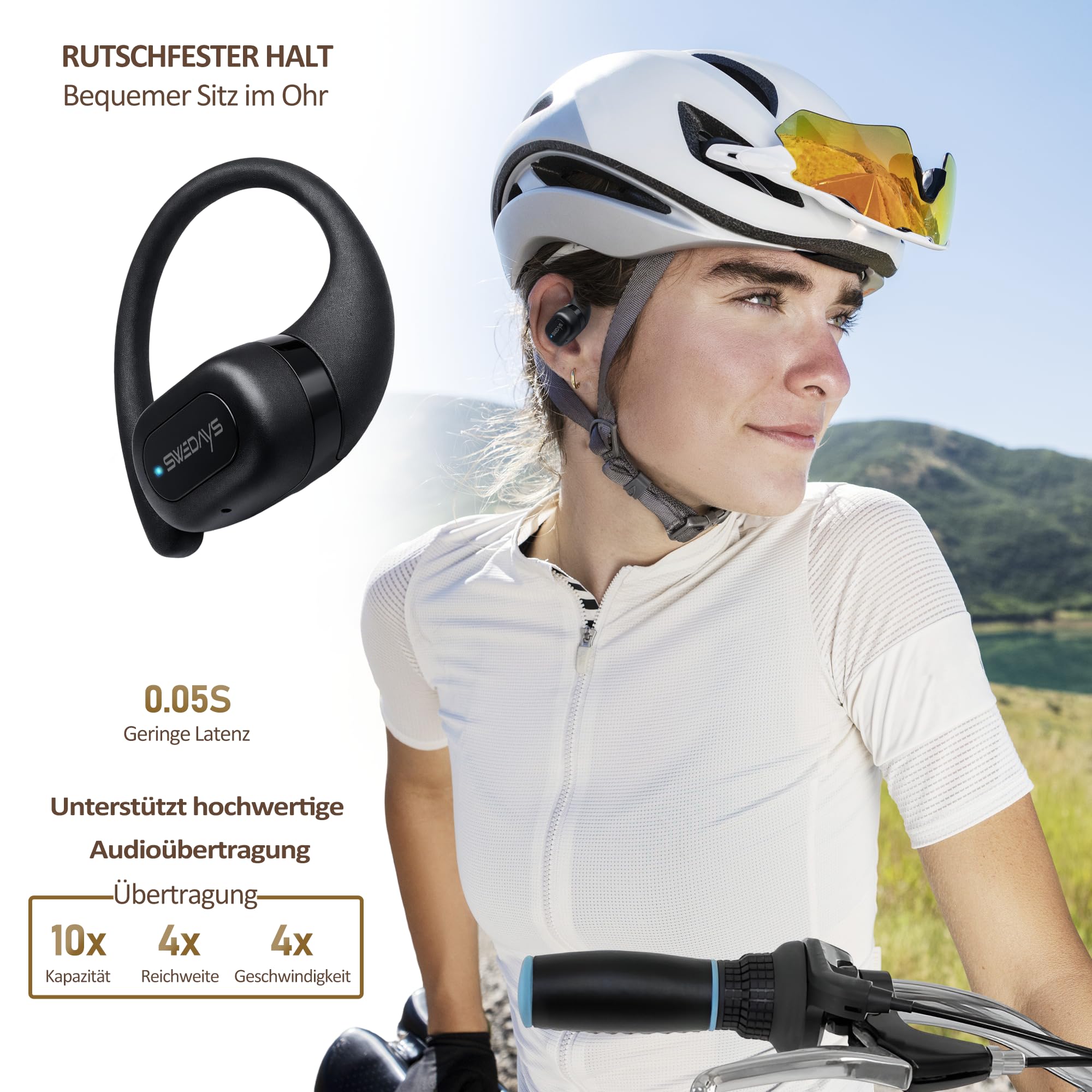 Open-Ear Kopfhörer mit Ohrbügel, Kabellose Bluetooth Kopfhörer Sport mit ENC Noise Cancelling Mic, 40h Akku, IPX5 Wasserfest für Radfahren, Wandern, Laufen & Fitness