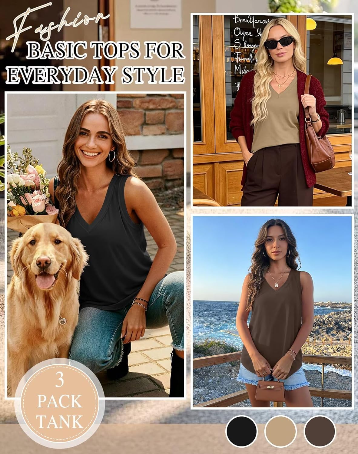 KKJ 3 Pack Womens Tank Tops 2026 Spring Summer Vacation Outfits V Neck Loose Sleeveless Blouse Casual Shirts Fashion Clothes - Image 4