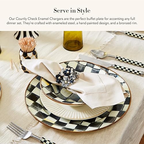 Miniatura 2 de MACKENZIE-CHILDS Courtly Check - Juego de 4 placas de carga, 12 pulgadas, esmalte redondo
