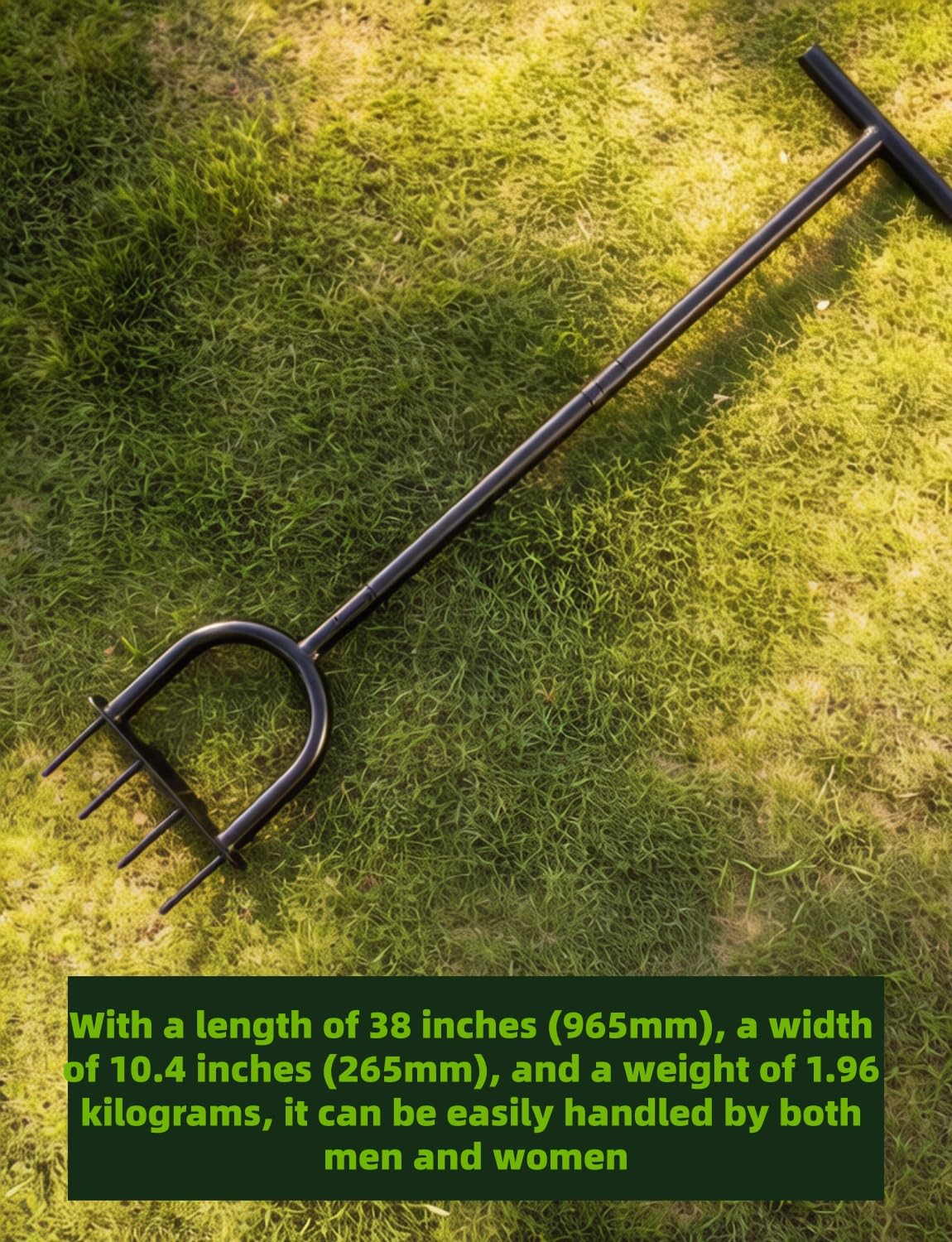 Manueller Rasenlüfter Aerifizierer für verdichtete Böden | Rasenspecht mit 4 Hohlspoons & rutschfestem T-Griff | 96 cm, Stahl (Rasenbelüfter, Rasen belüften)