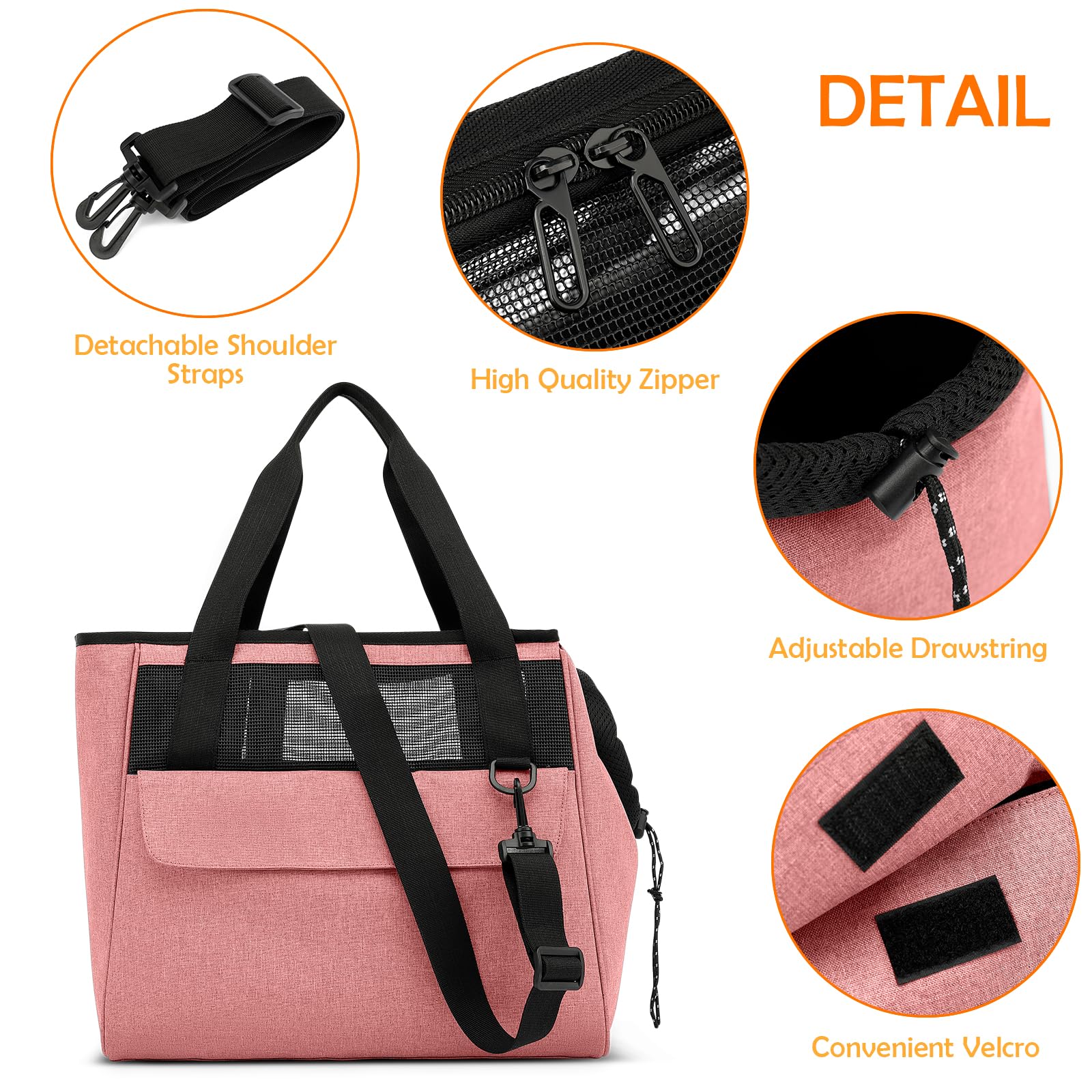 ALLSOPETS Sac pour Chien Sac à Main Respirant pour Chat Sac à Bandoulière pour Animaux de Compagnie Sac de Transport pour Chien avec Laisse de Sécurité et Poches pour Chiens Chiots Chats Rose